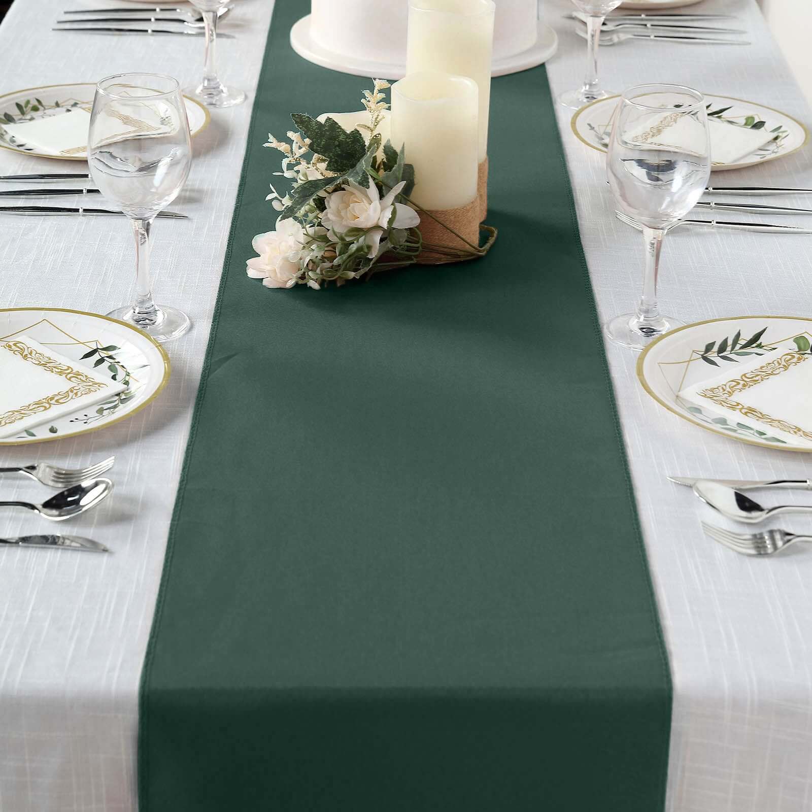 Polyester 12"x108" Table Runner Hunter Emerald Green - Durable & Wrinkle-Resistant Table Decor
