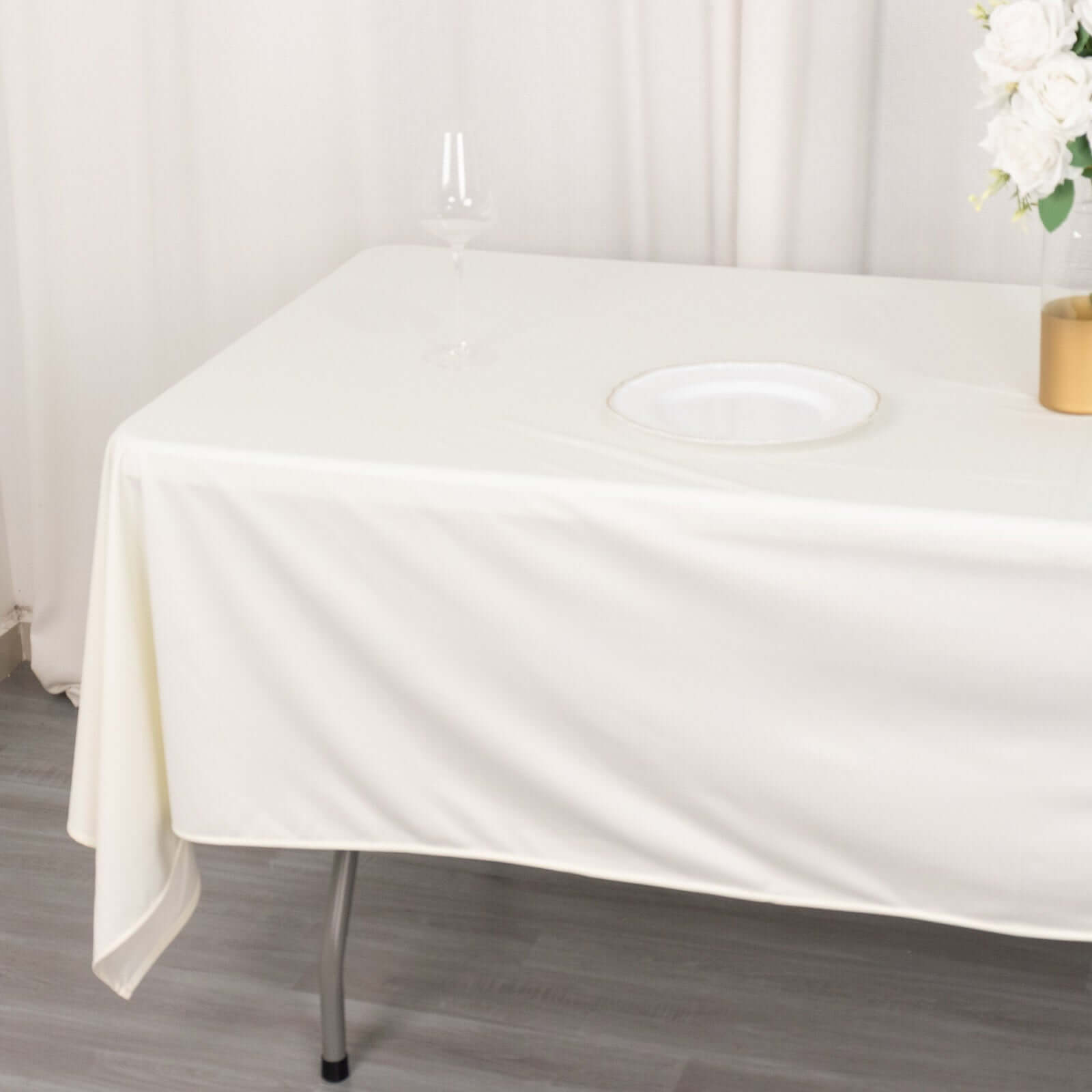 Scuba Rectangular 60"x102" Tablecloth Ivory - Wrinkle Free & Stain Resistant Table Cover