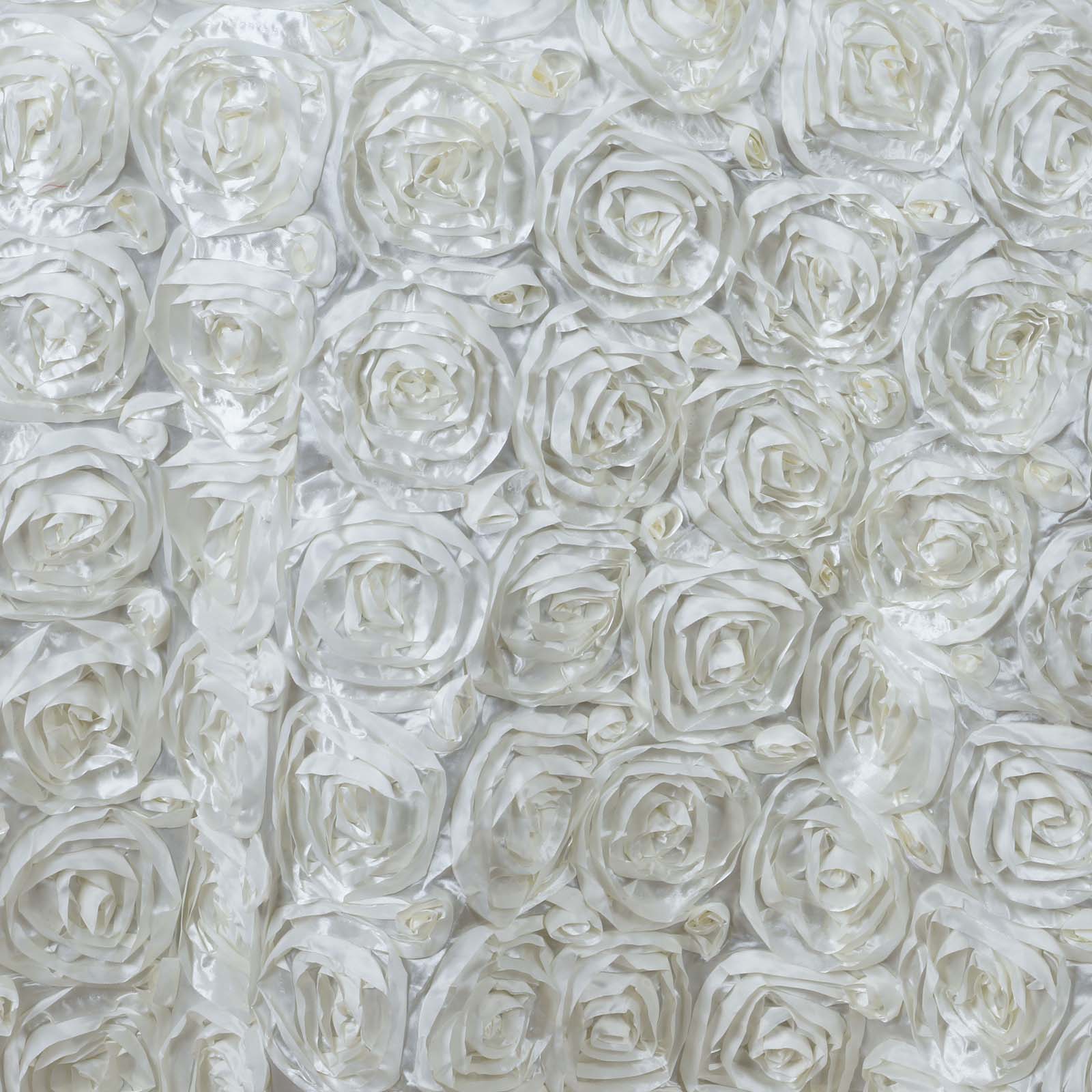 Satin 132" Round Tablecloth Ivory - Seamless Grandiose 3D Rosette Table Cover
