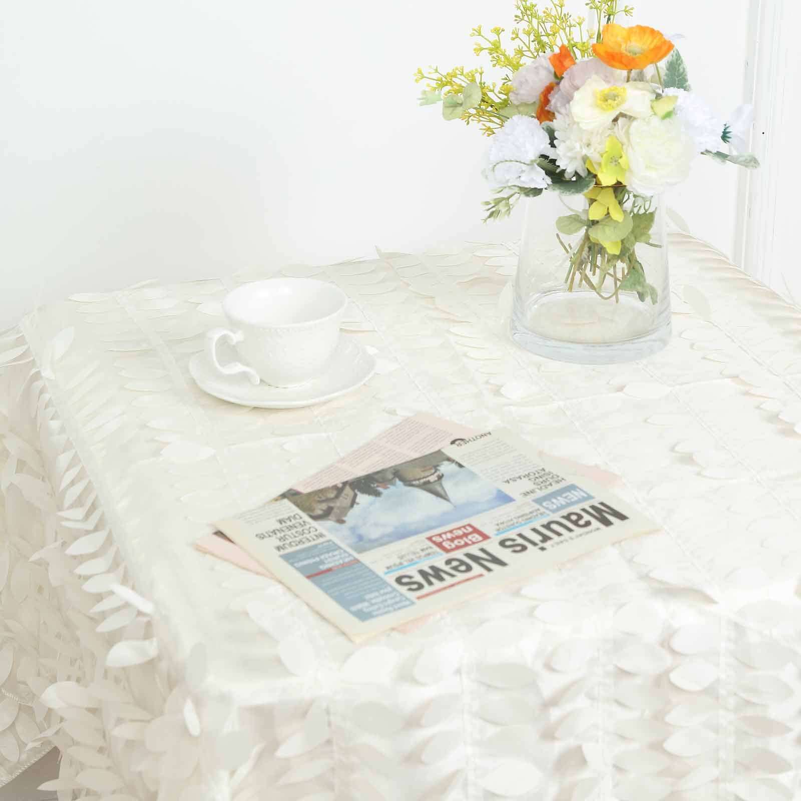 Taffeta 54"x54" Square Tablecloth Ivory 3D Leaf Petal Table Cover