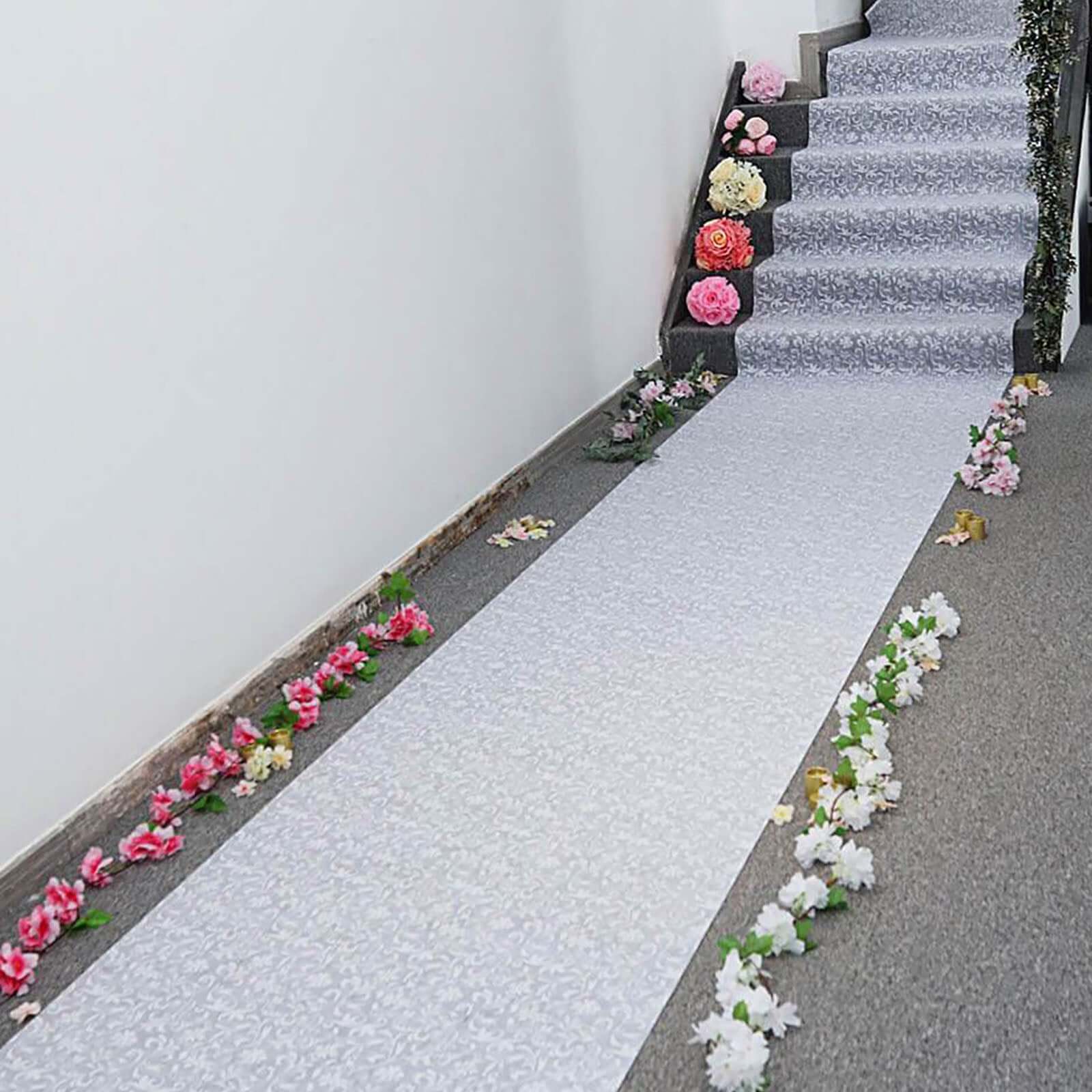 36"x100ft White Floral Lace Aisle Runner