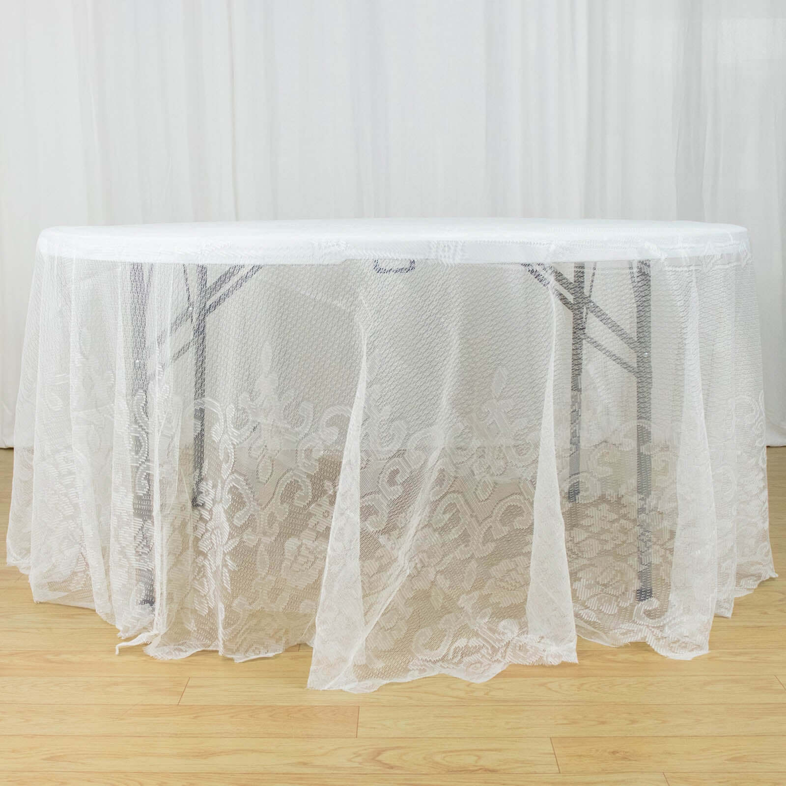 Lace 120" Round Tablecloth Ivory - Seamless Premium Design for Upscale Celebrations