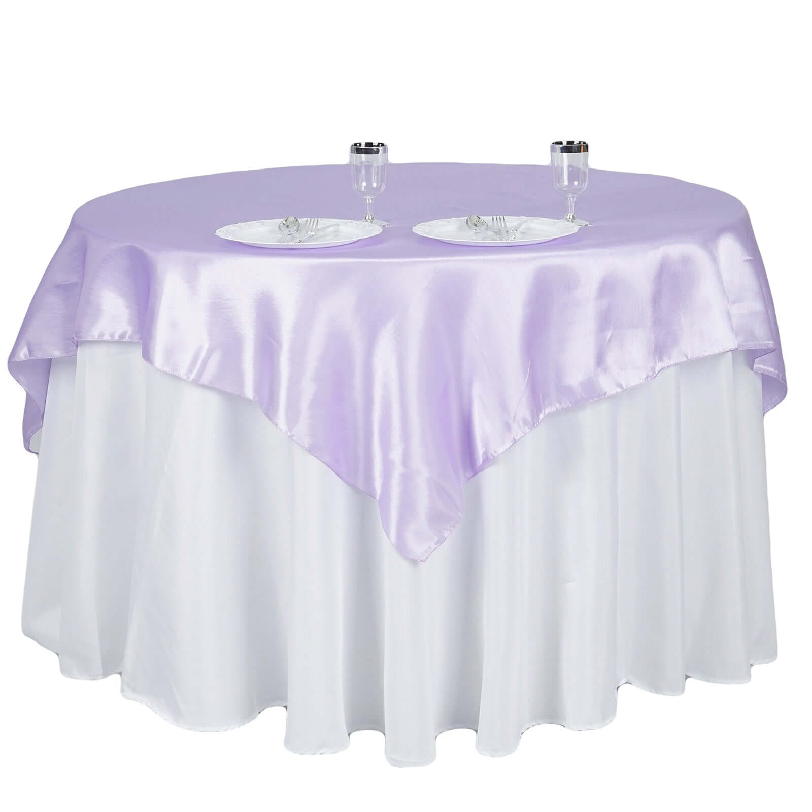 Satin 60"x60" Table Overlay Square Tablecloth Lavender Lilac - Smooth Silky Touch Table Cover