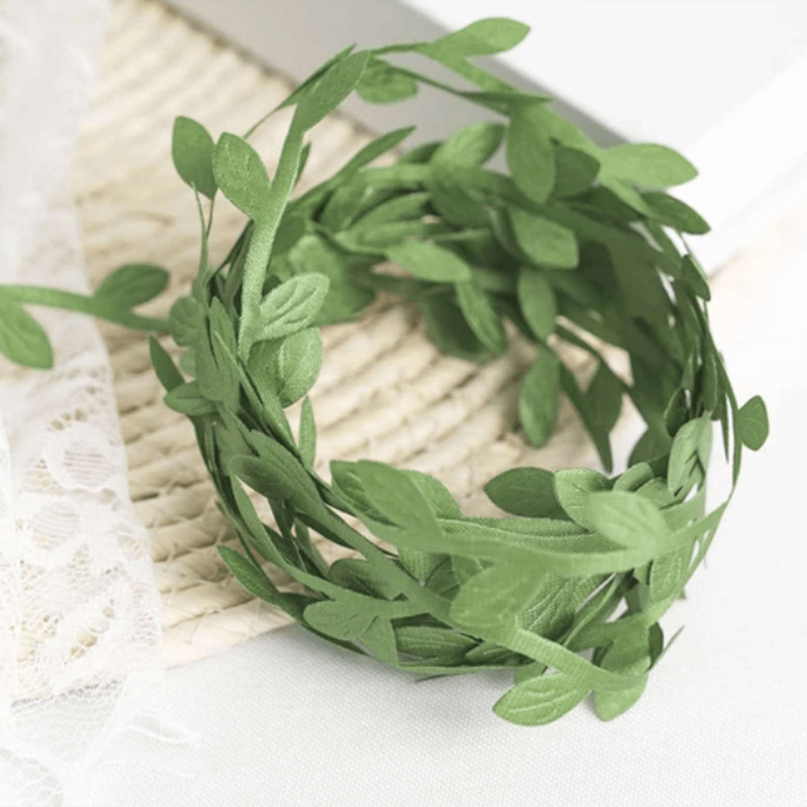 67FT Olive Green Leaf Ribbon Trim, Artificial Vines Leaf Garland For DIY Craft Party Wedding Home Decor