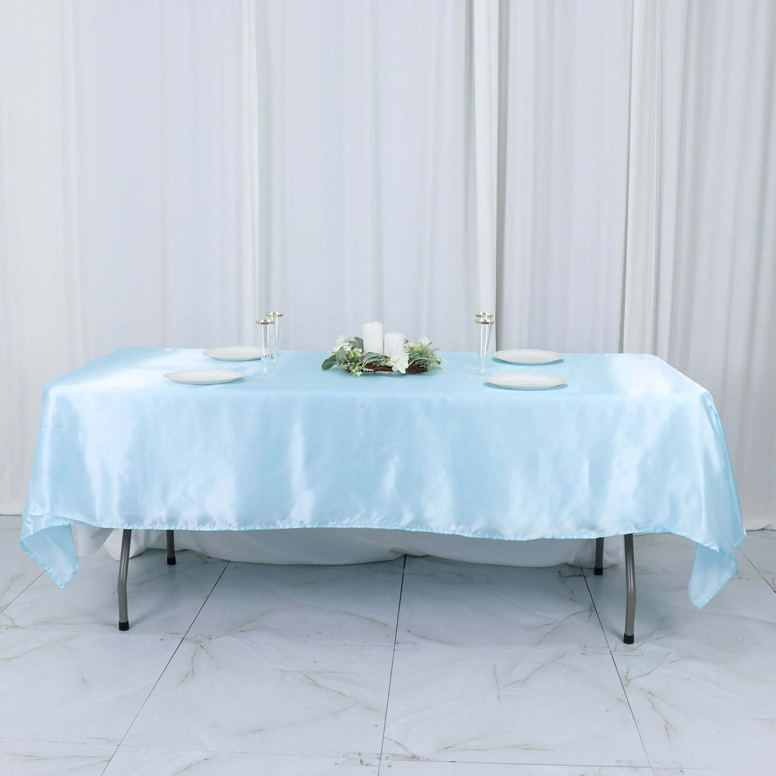 Satin Rectangular 60"x102" Tablecloth Light Blue - Smooth and Lustrous Table Cover