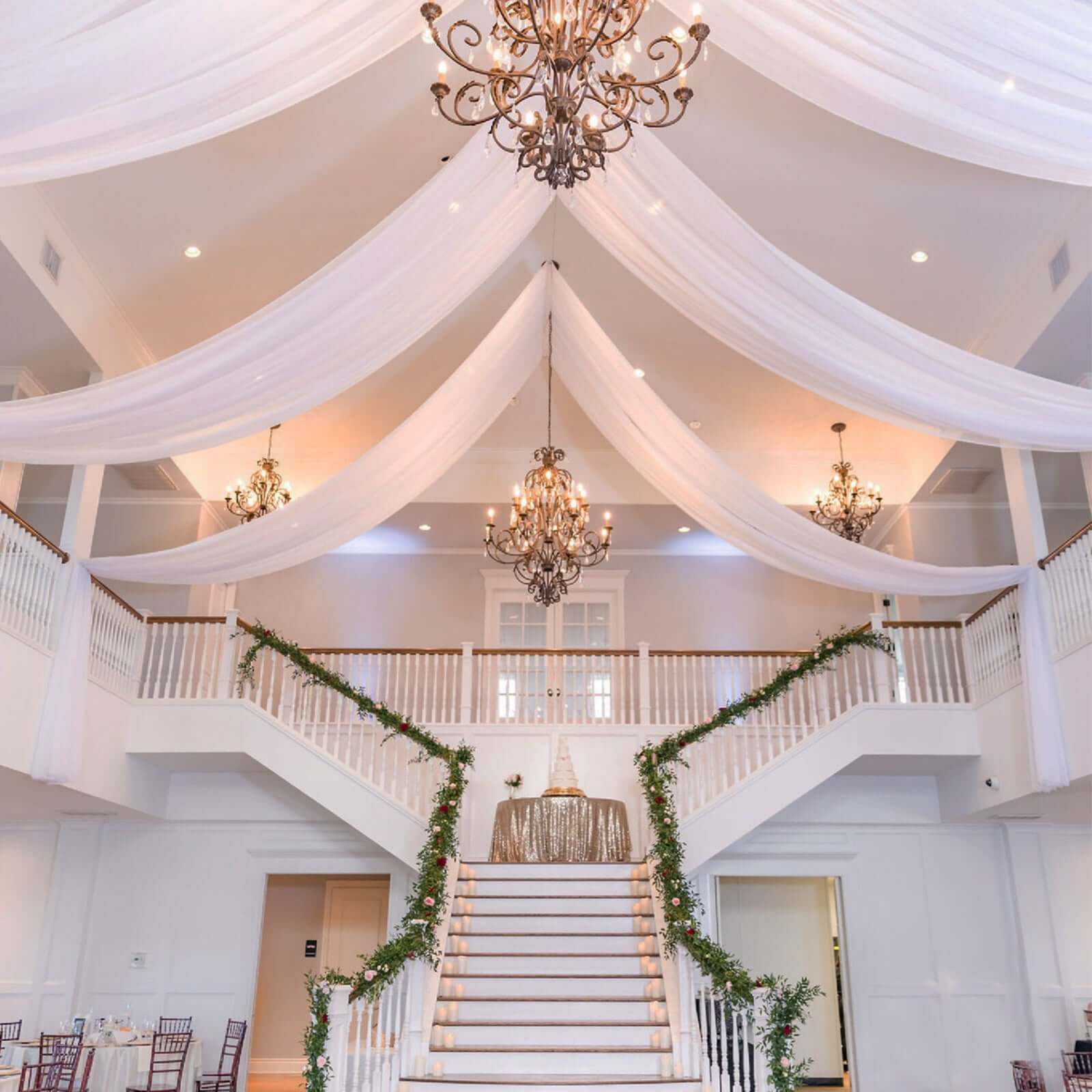 10ftx40ft White Sheer Ceiling Drape Curtain Panels Durable Flame Resistant Fabric