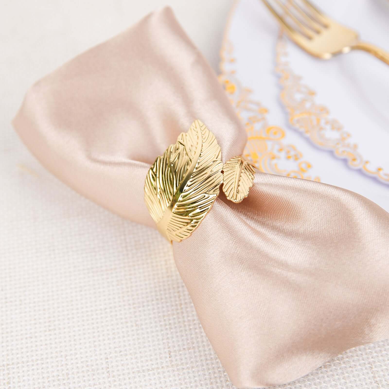 4 Pack Metallic Gold Ornate Leaf Napkin Rings, Linen Napkin Holders