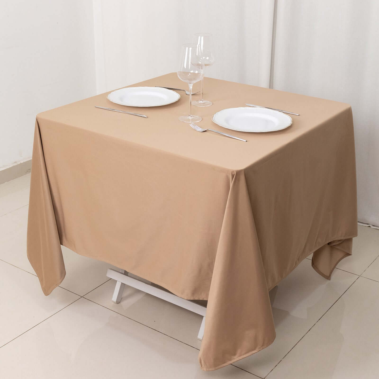 Scuba Square 70"x70" Tablecloth Nude - Wrinkle Free & Stain Resistant Table Cover