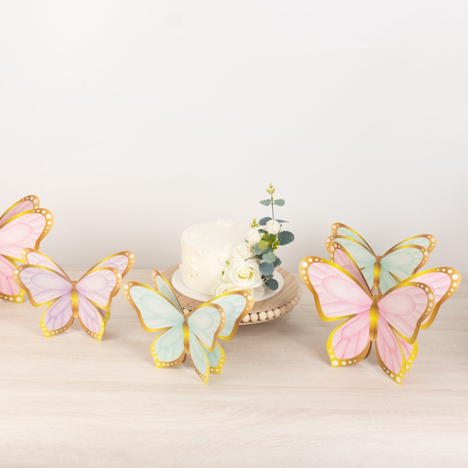 12 Pcs Cardstock Paper 3D Butterfly Table Centerpieces, Metallic Gold Foil Accents Pastel Color Party Decorations 10", 12"