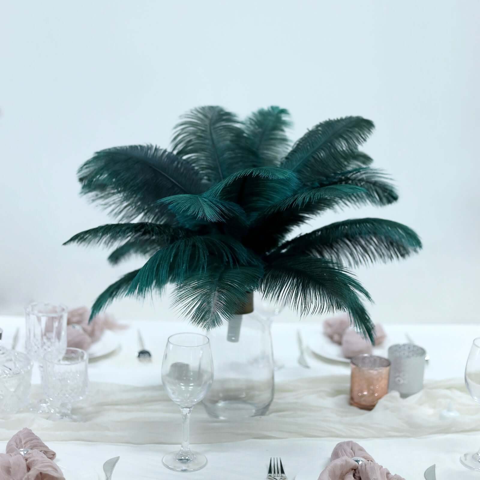 12 Pack 13"-15" Peacock Teal Natural Plume Real Ostrich Feathers, DIY Centerpiece Fillers
