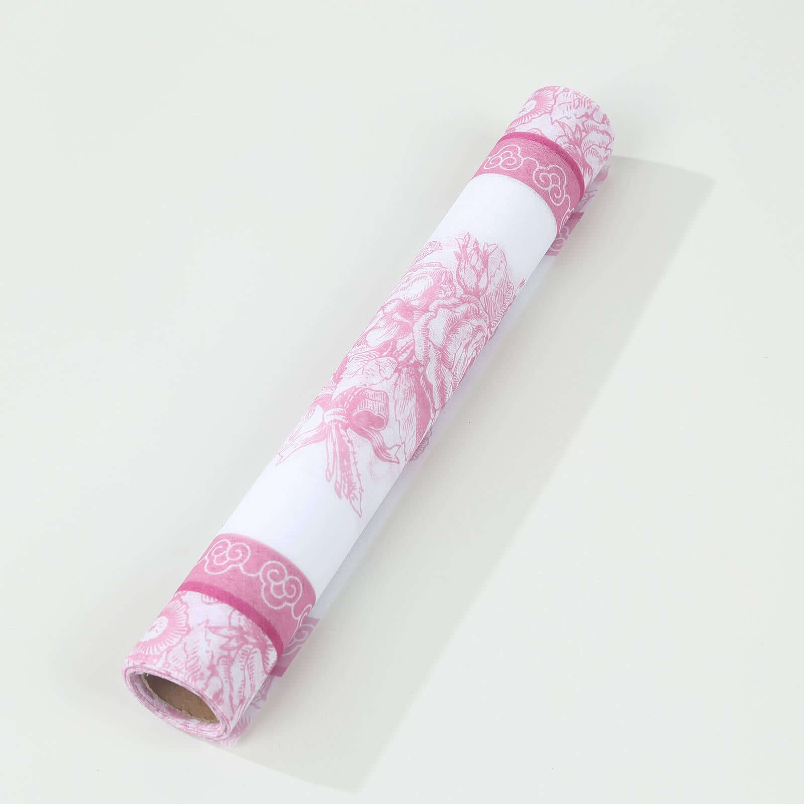 5 Pack Disposable Table Runners 11"x108" White with Pink Floral Pattern - Non-woven Stylish Kitchen Dining Table Decor