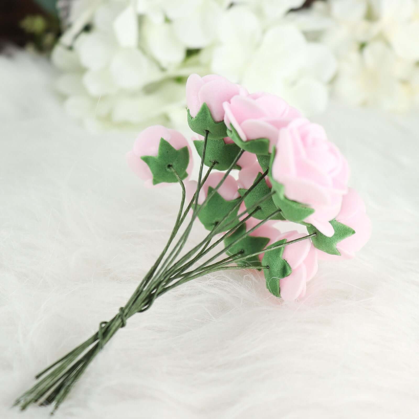 48 Roses 1" Pink Real Touch Artificial DIY Foam Rose Flowers With Stem, Craft Rose Buds