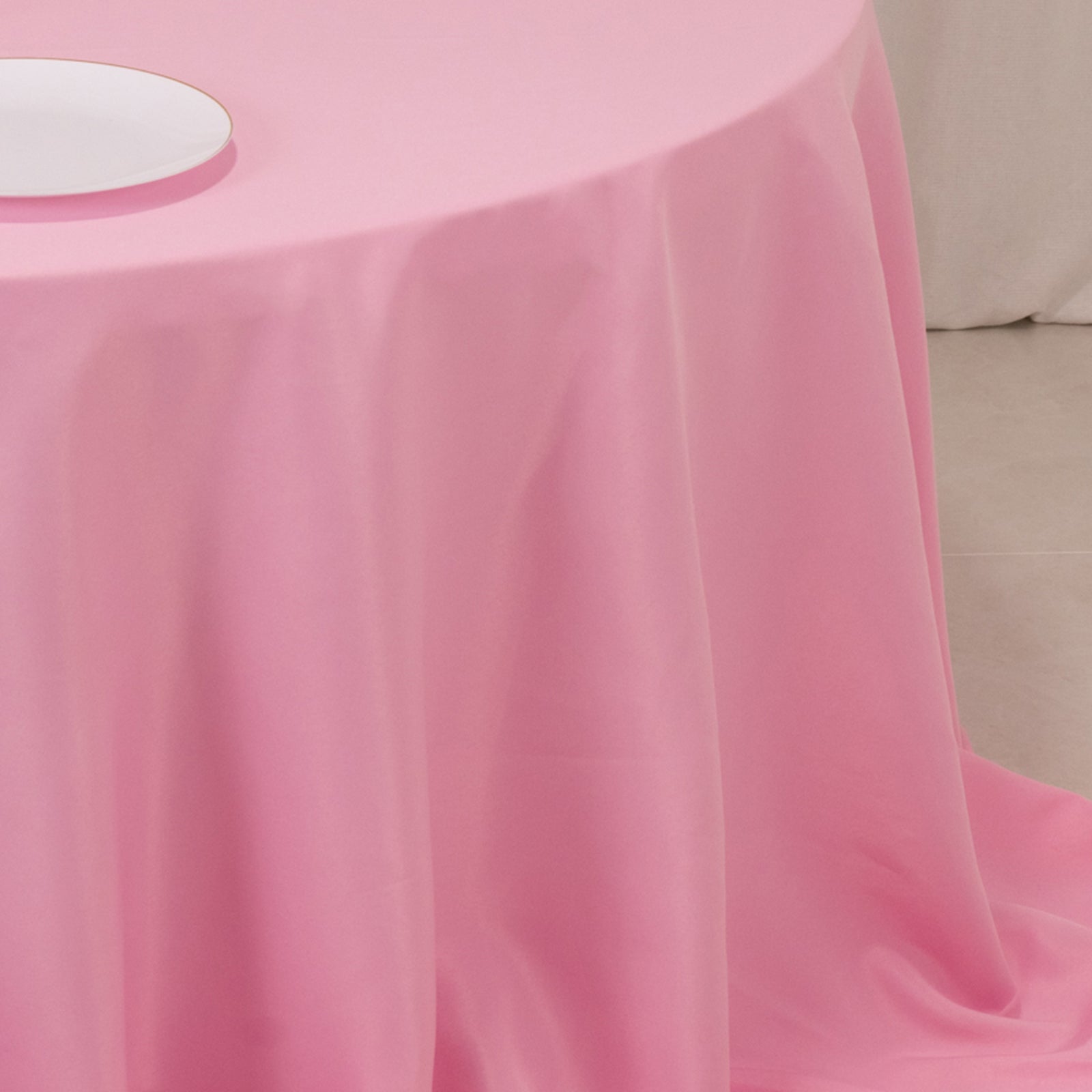Premium Polyester 132" Round Tablecloth Pink - Seamless 220GSM Wrinkle-Resistant Table Cover