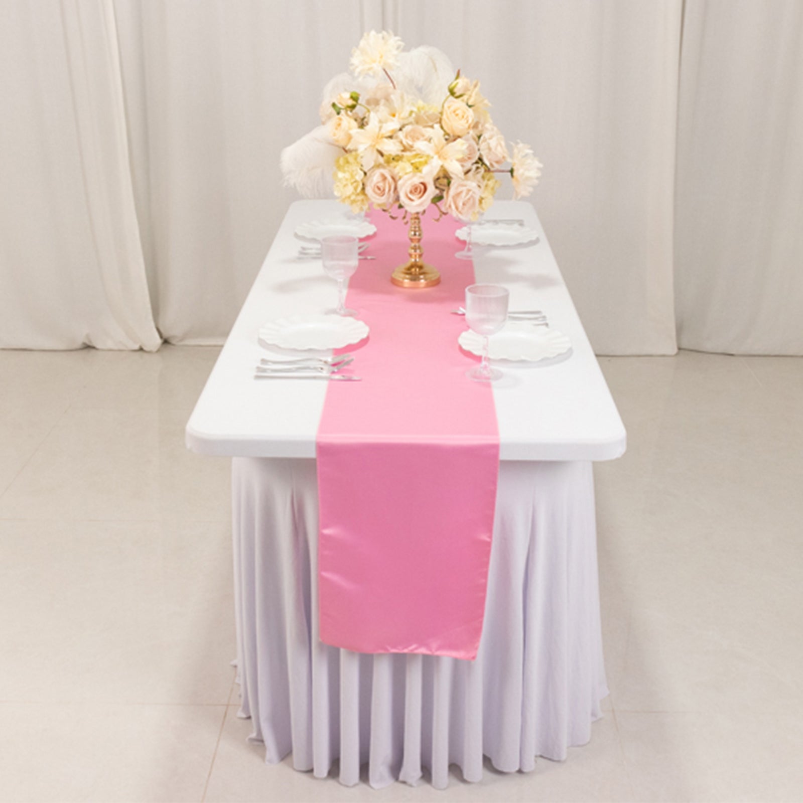 Lamour Satin 12"x108" Table Runner Pink - Smooth & Lustrous Finish