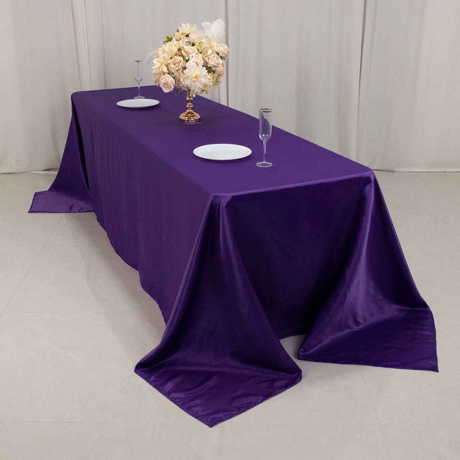 Lamour Satin 90"x156" Rectangle Tablecloth Purple - Luxurious, Soft Seamless Table Cover