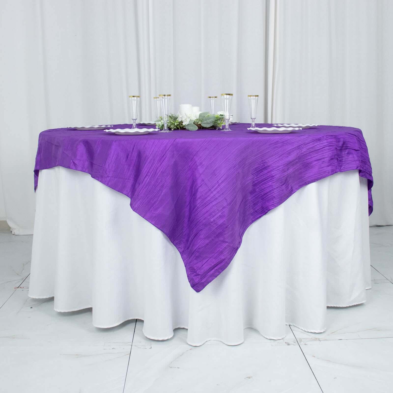 Taffeta 72"x72" Table Overlay Square Tablecloth Purple - Accordion Crinkle Table Cover