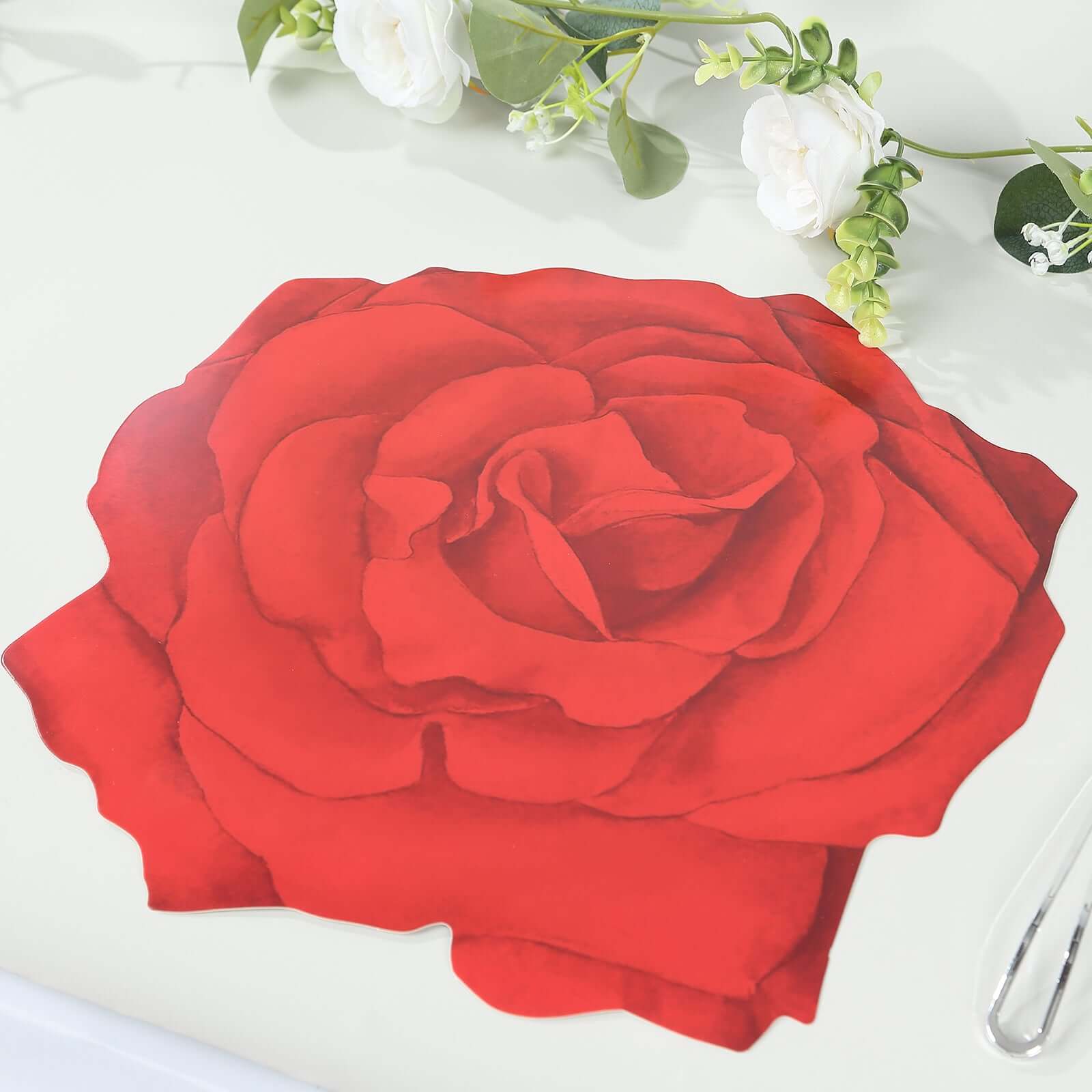 10-Pack Disposable Table Placemats with Red Rose Flower Design - 400GSM Floral Cardboard Placemats for Romantic Themes & Garden Parties 14"