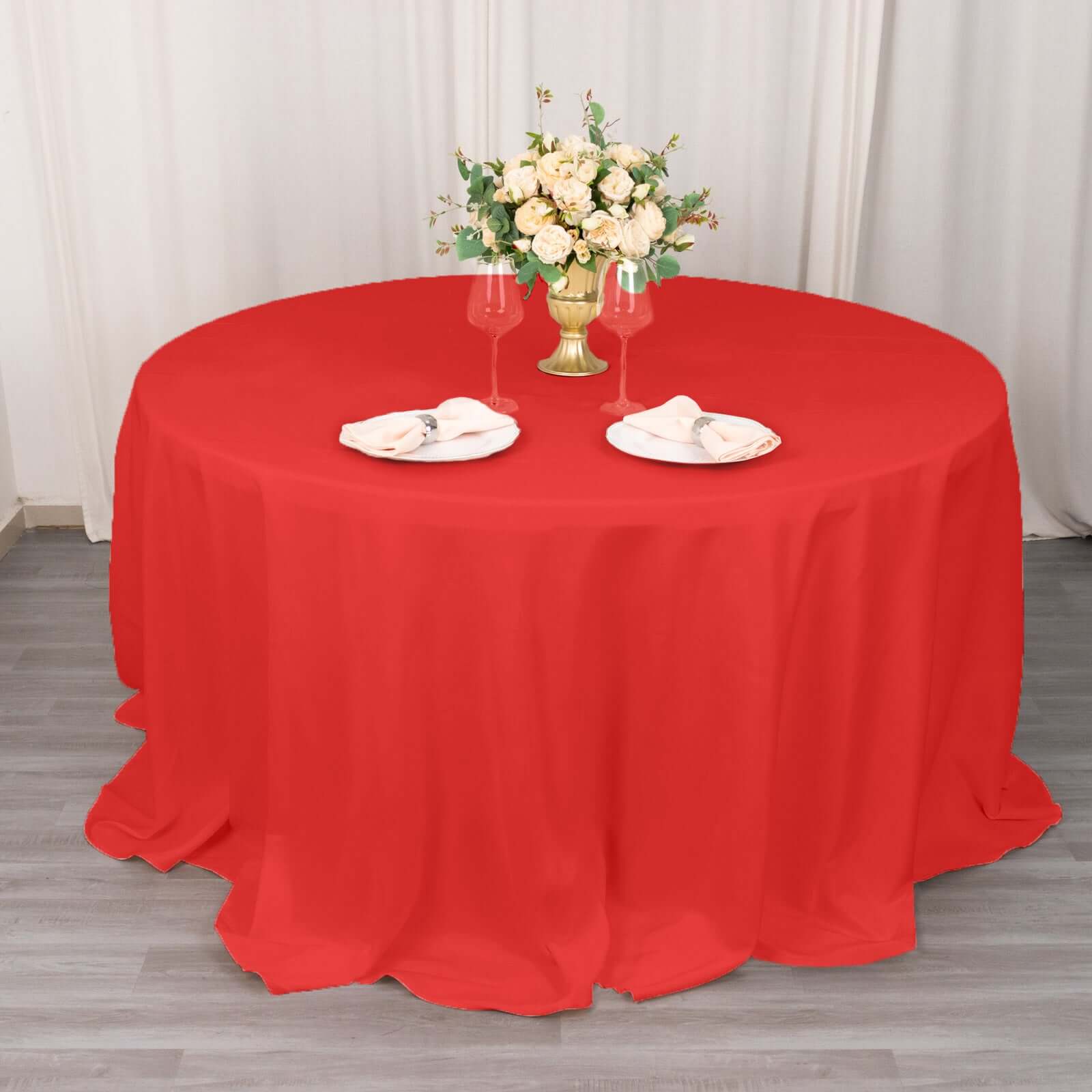 Premium Polyester 132" Round Tablecloth Red - Seamless 220GSM Wrinkle-Resistant Table Cover