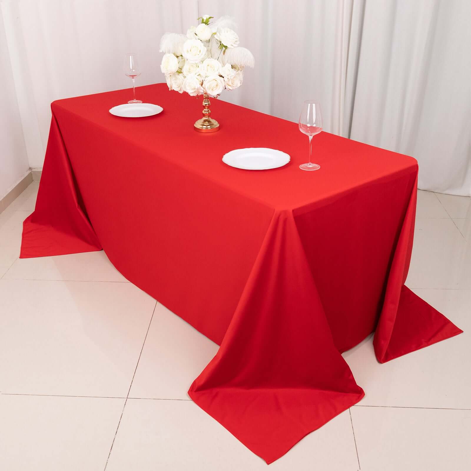 Scuba Rectangular 90"x132" Tablecloth Red - Wrinkle Free, Stain Resistant & Seamless Table Cover
