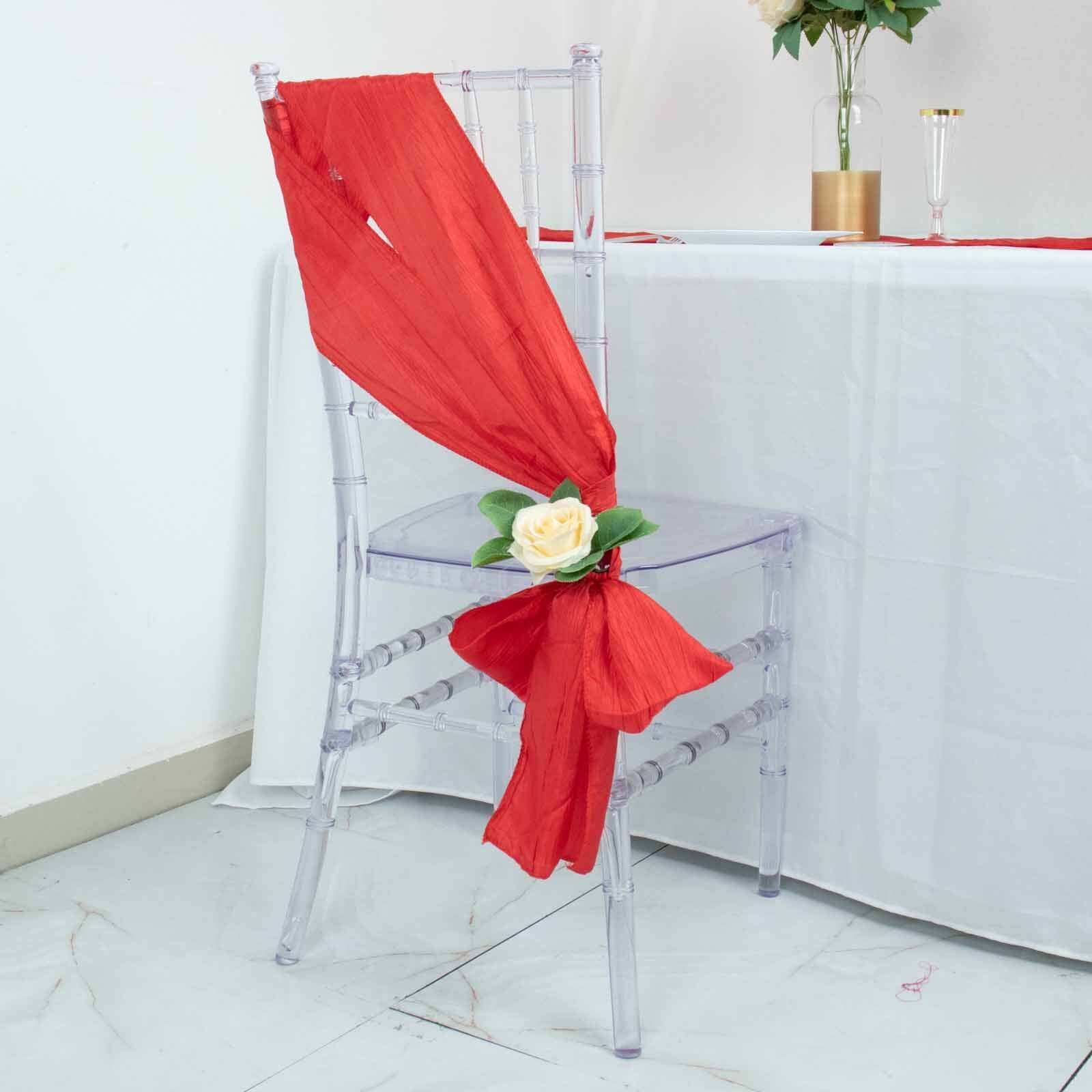 5 Pack Taffeta 6"x106" Chair Sashes Red Accordion Crinkle Texture - Stylish Decor for Weddings & Gatherings