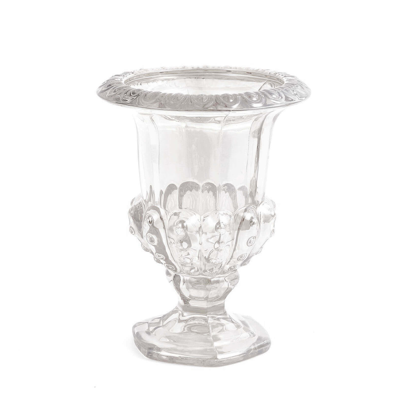 2-Pack Glass Mini Pedestal Flower Vases in Classic Roman Urn Style Clear - Sophisticated Wedding Table Centerpieces 8"