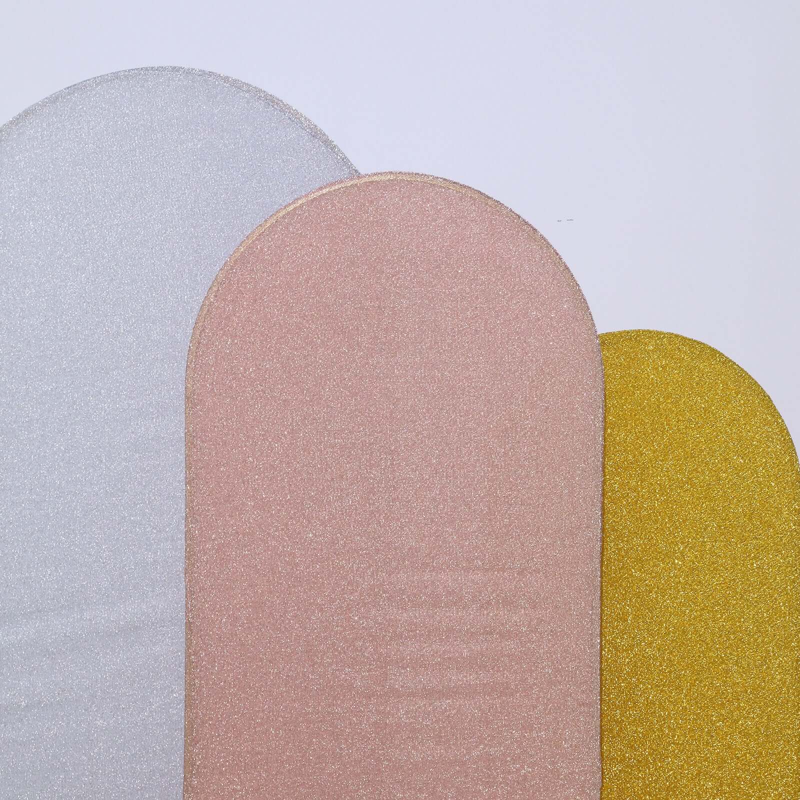 6ft Rose Gold Shimmer Tinsel Spandex Chiara Backdrop Stand Cover For Fitted Round Top Wedding Arch