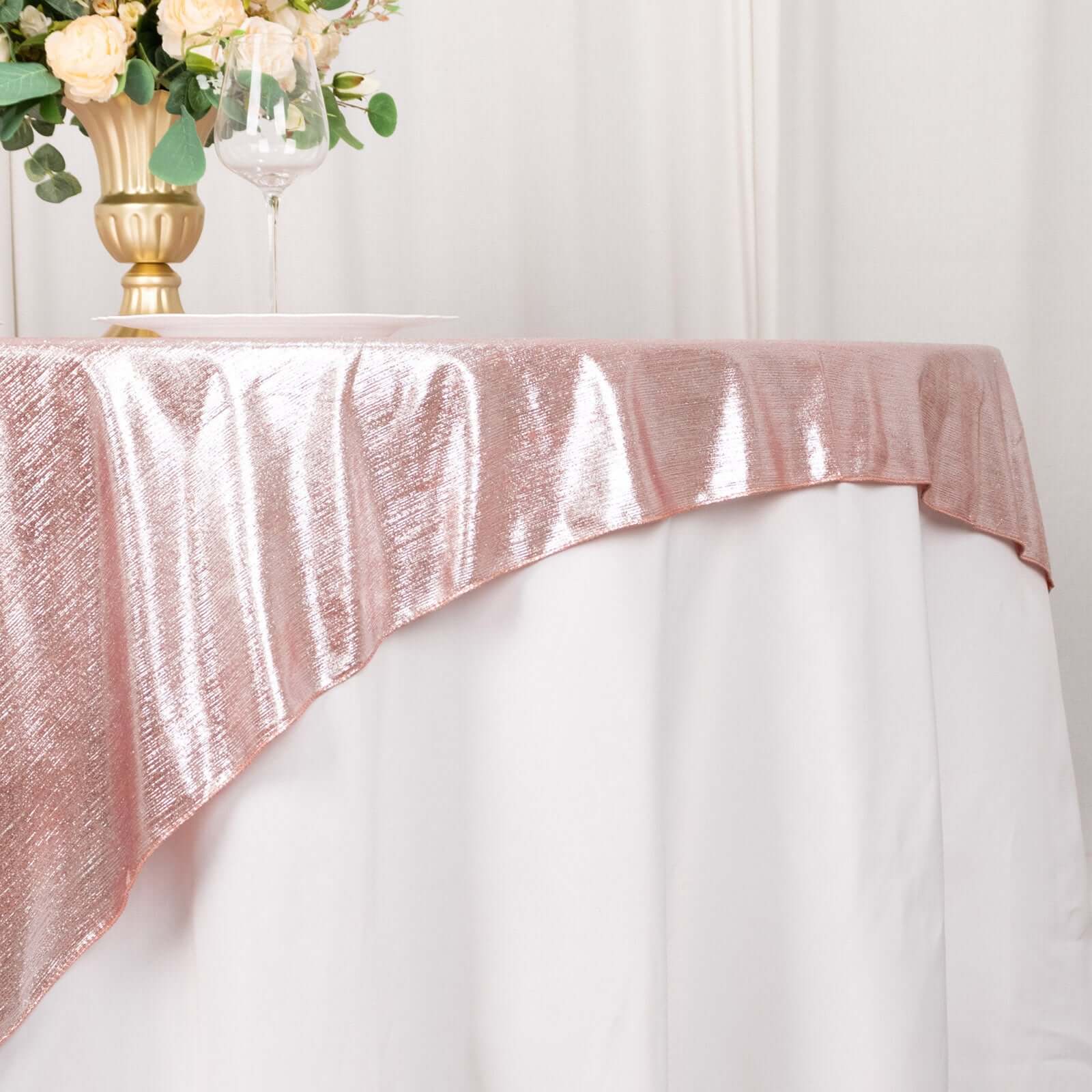 Polyester 72"x72" Table Overlay Square Tablecloth Rose Gold - Sequin Dots Wrinkle-Free Table Cover