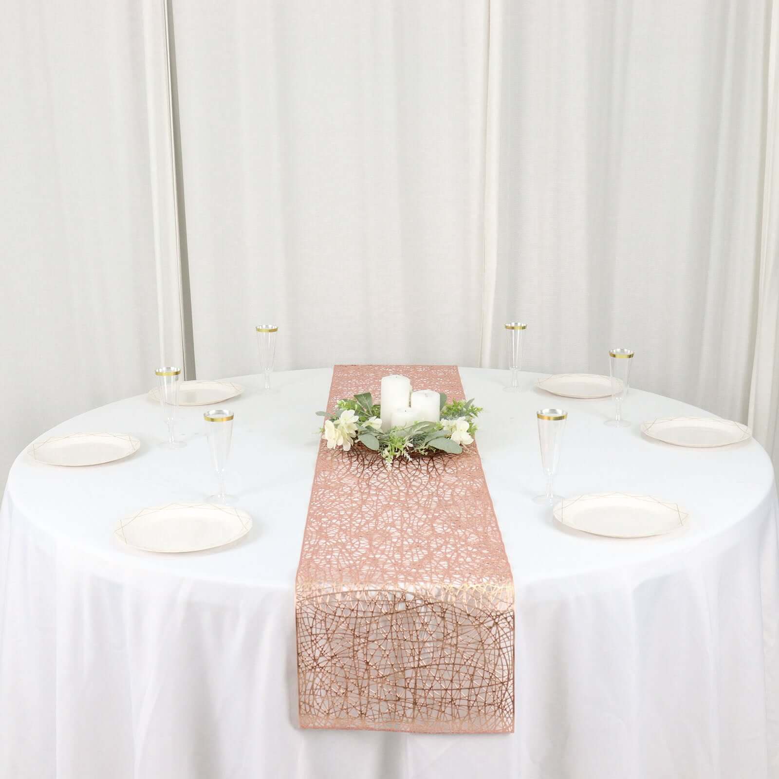Plastic Woven Vinyl 13"x6ft Table Runner Metallic Rose Gold - Non-Slip & Reversible Tabletop Decor