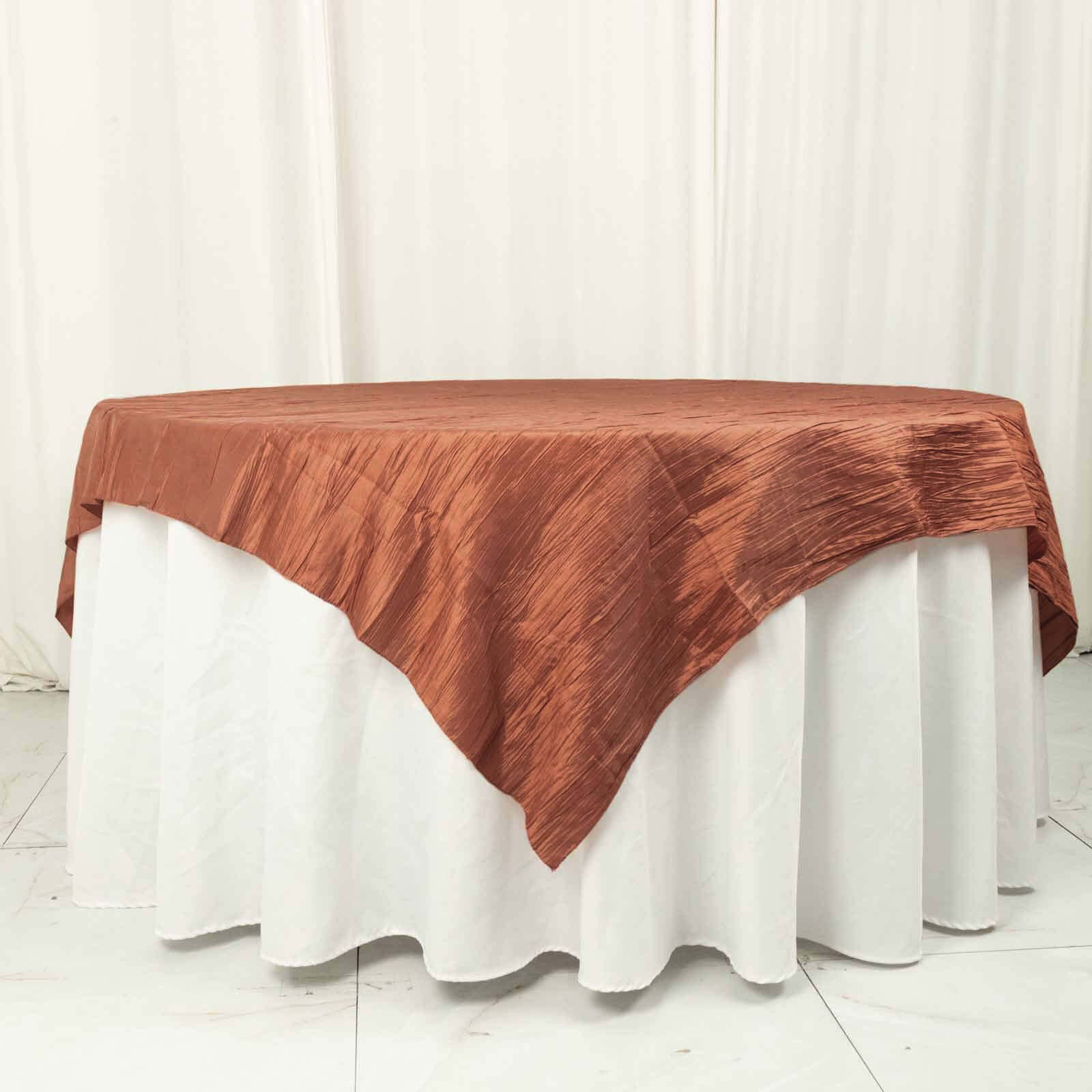 Taffeta 72"x72" Table Overlay Square Tablecloth Terracotta (Rust) - Accordion Crinkle Table Cover