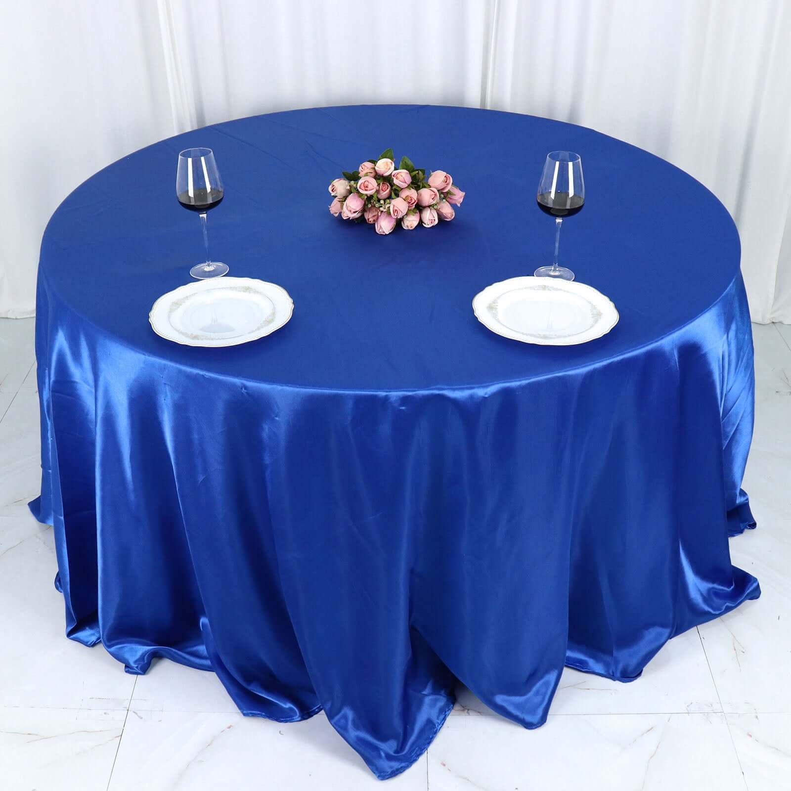 Satin 132" Round Tablecloth Royal Blue - Stylish Seamless Table Cover