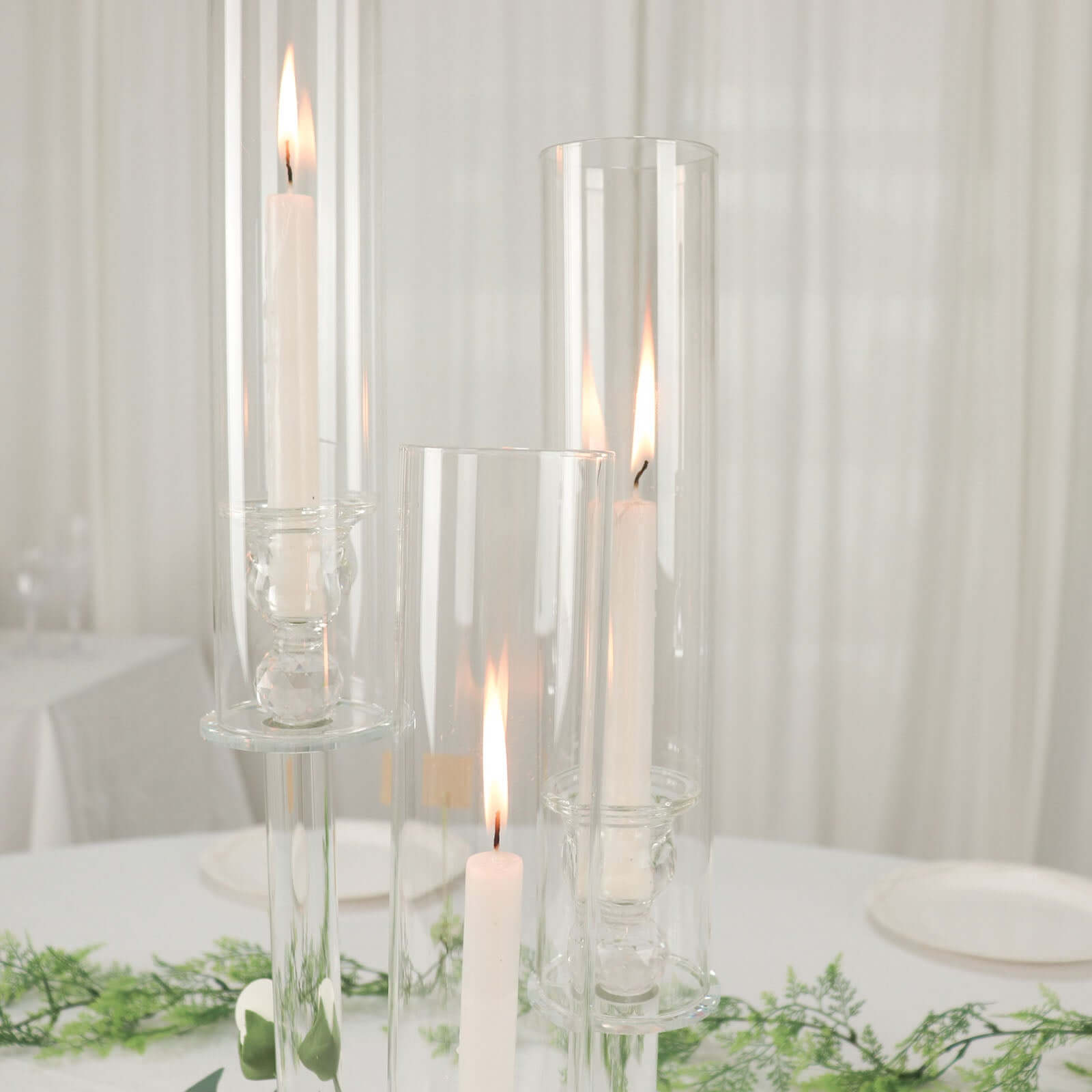 3-Arm Round Crystal Glass Candelabra Clear Taper Design - Sophisticated Pillar Candle Holder Table Centerpiece for Weddings 23"