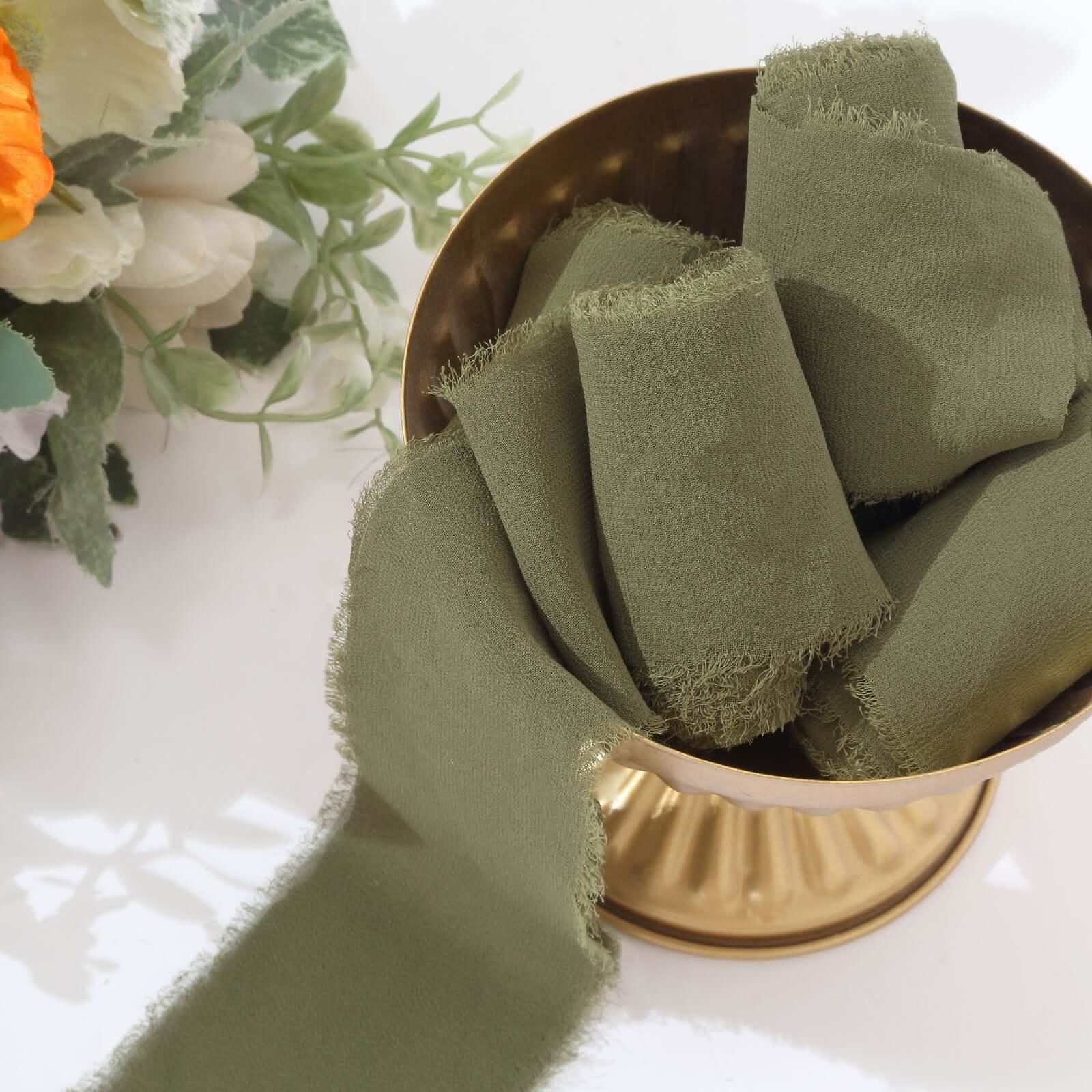 2 Pack 6yds Dusty Sage Green Silk-Like Chiffon Ribbon Roll, DIY Wedding Bouquet Linen Wrap