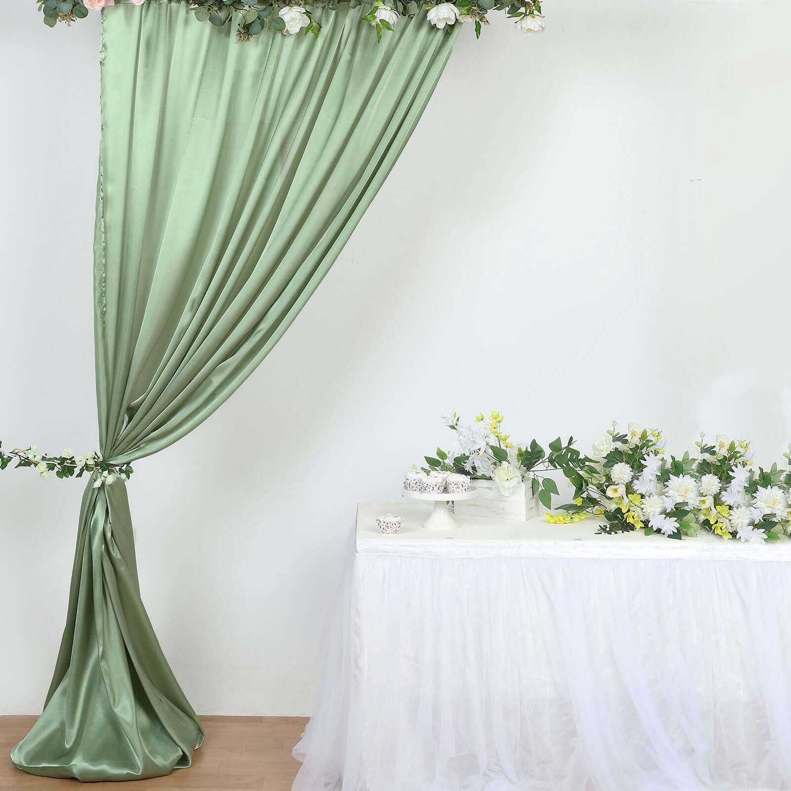 8ftx10ft Sage Green Satin Event Curtain Drapes, Backdrop Event Panel
