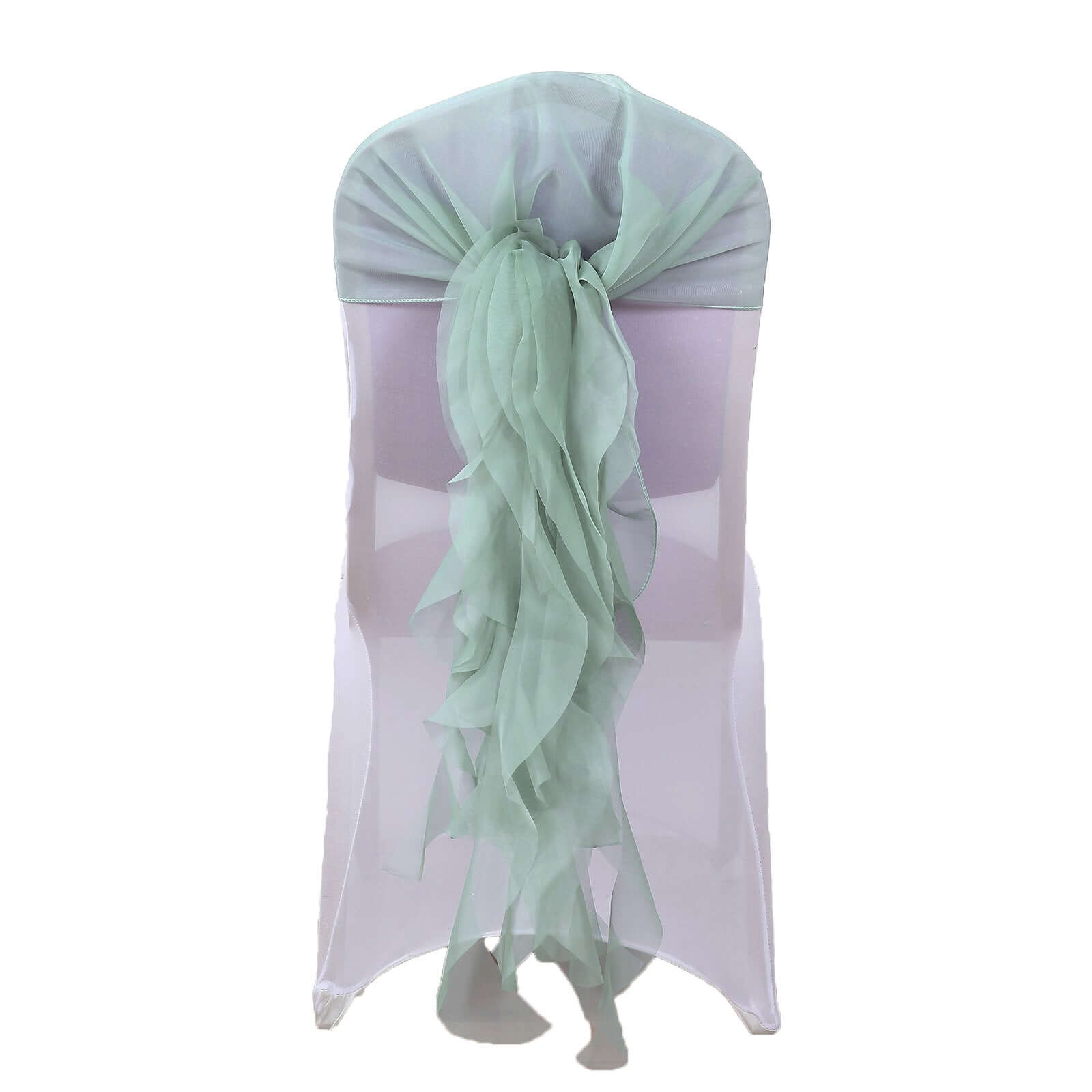 Chiffon Chair Sash with Curly Design Eucalyptus Sage - Stylish Chair Decorations