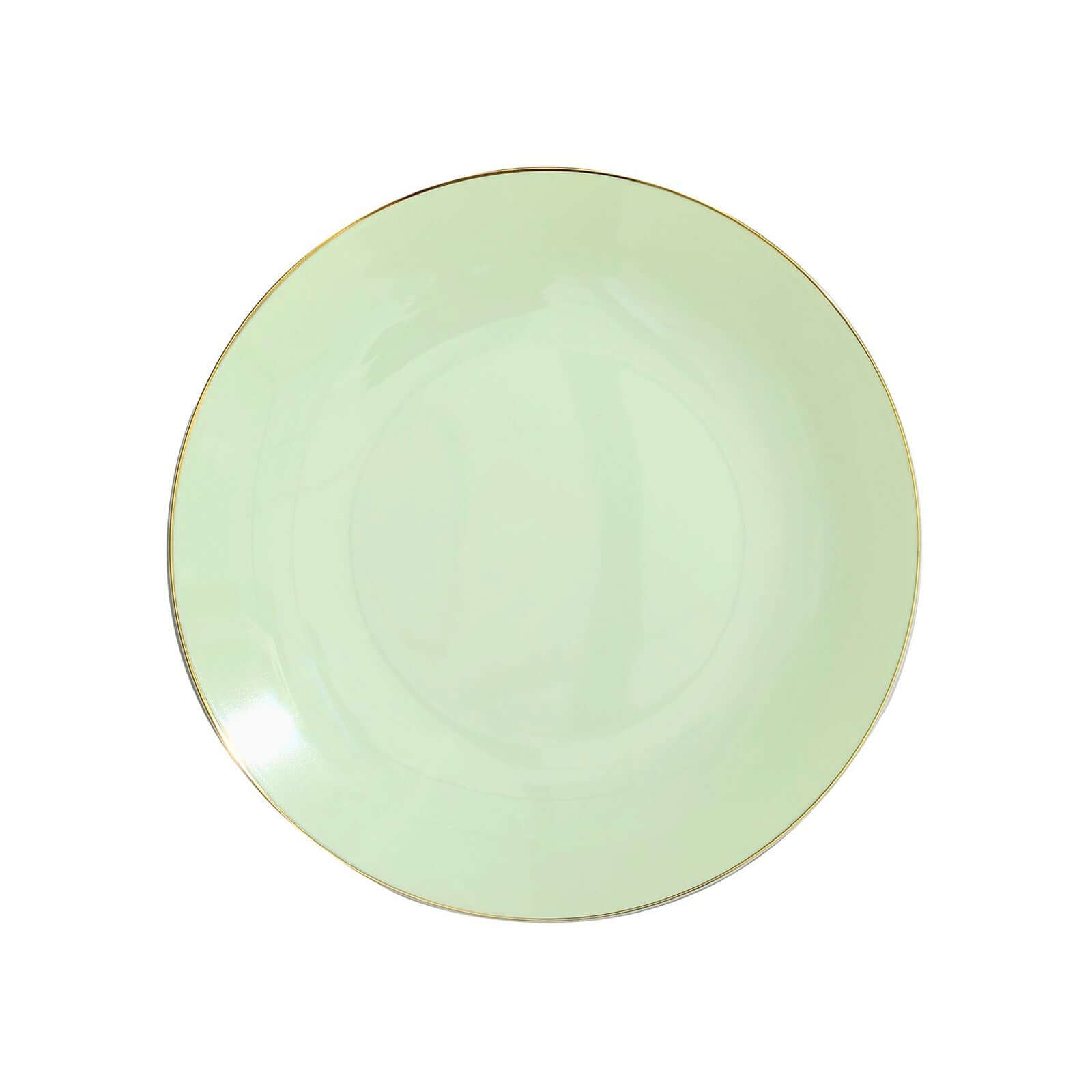 10-Pack Plastic 8" Round Dessert Plates in Sage Green with Gold Rim - Glossy Disposable Appetizer Salad Plates