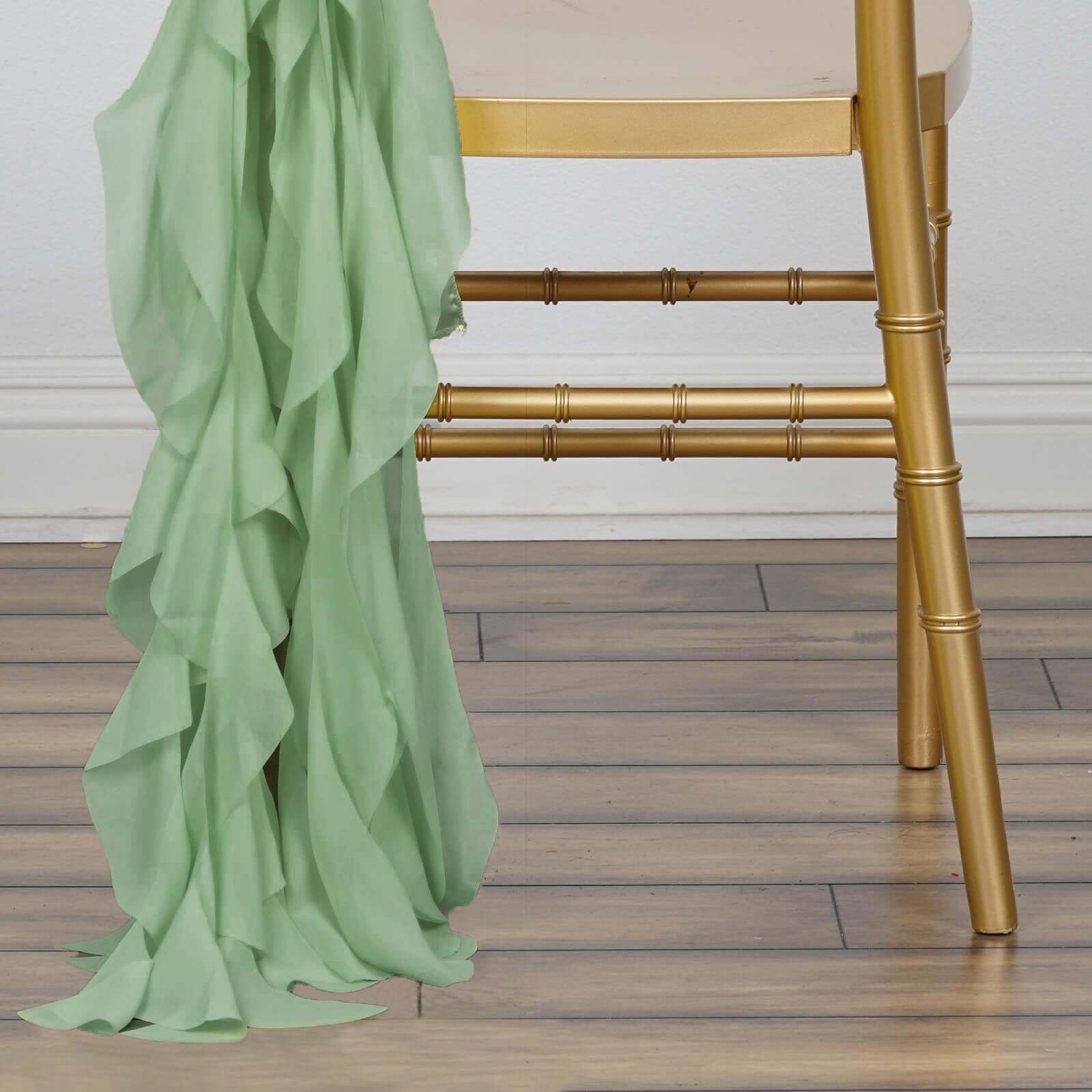 Chiffon Chair Sash with Curly Design Sage Green - Stylish Chair Decorations