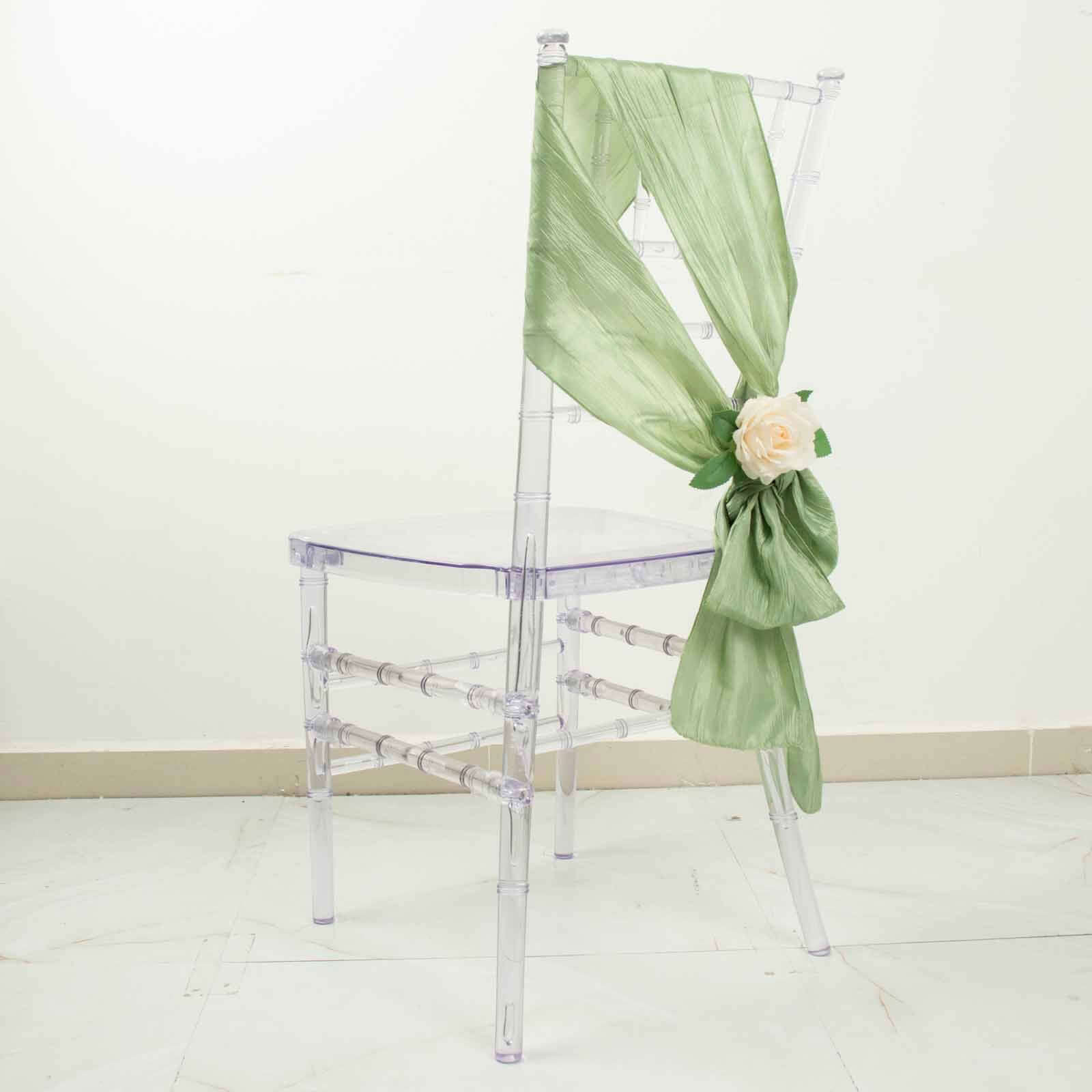 5 Pack Taffeta 6"x106" Chair Sashes Sage Green Accordion Crinkle Texture - Stylish Decor for Weddings & Gatherings