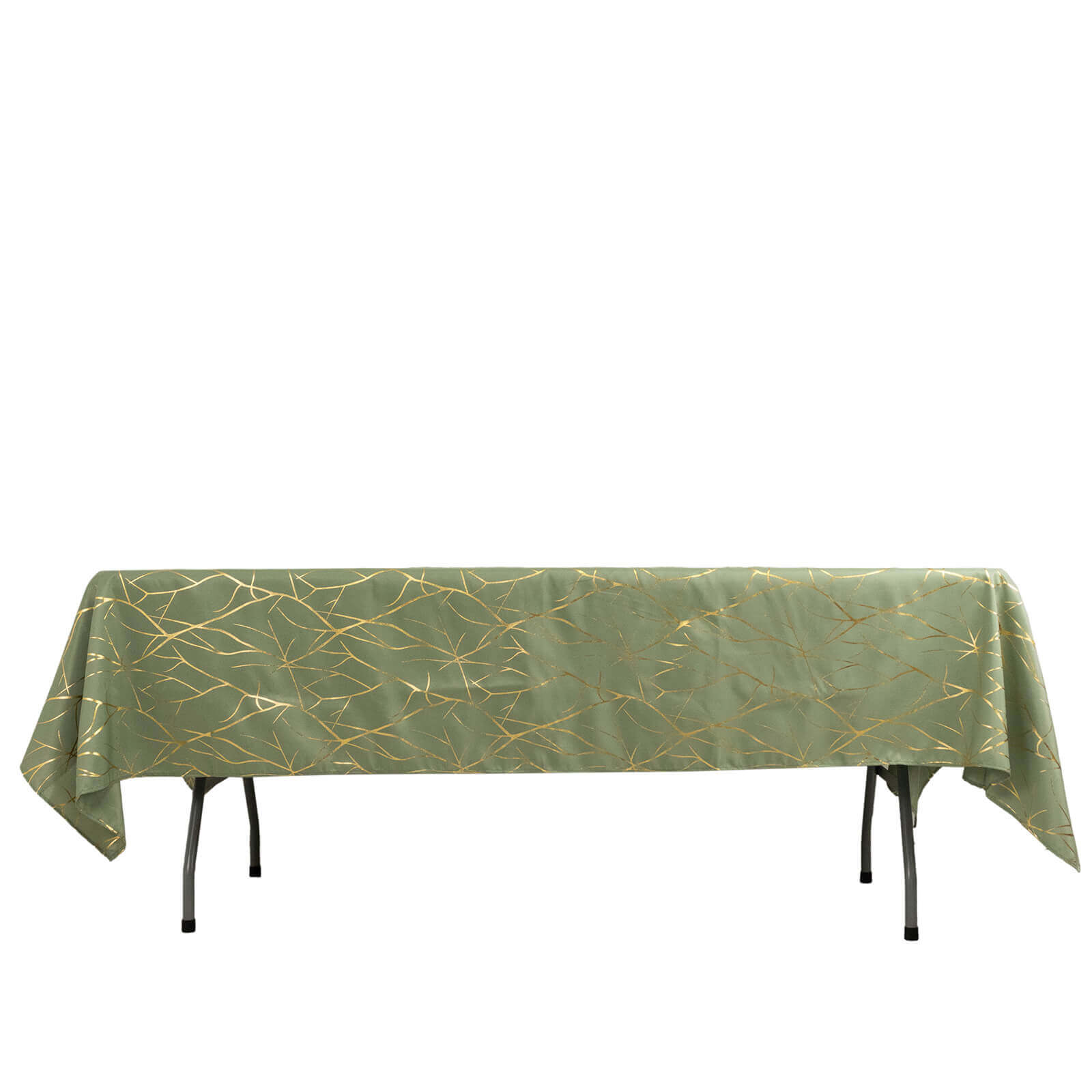Polyester 60"x102" Rectangle Tablecloth Dusty Sage Green with Gold Foil Tree Branch Pattern - Wrinkle-Resistant & Durable Table Cover