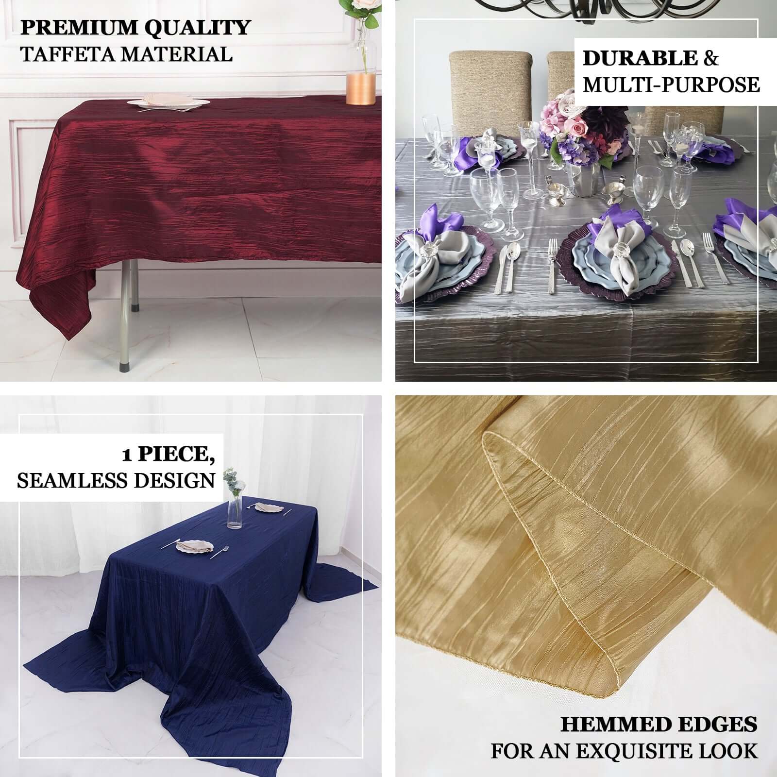 Taffeta 90"x132" Rectangle Tablecloth Dusty Sage Green - Seamless Accordion Crinkle Table Cover