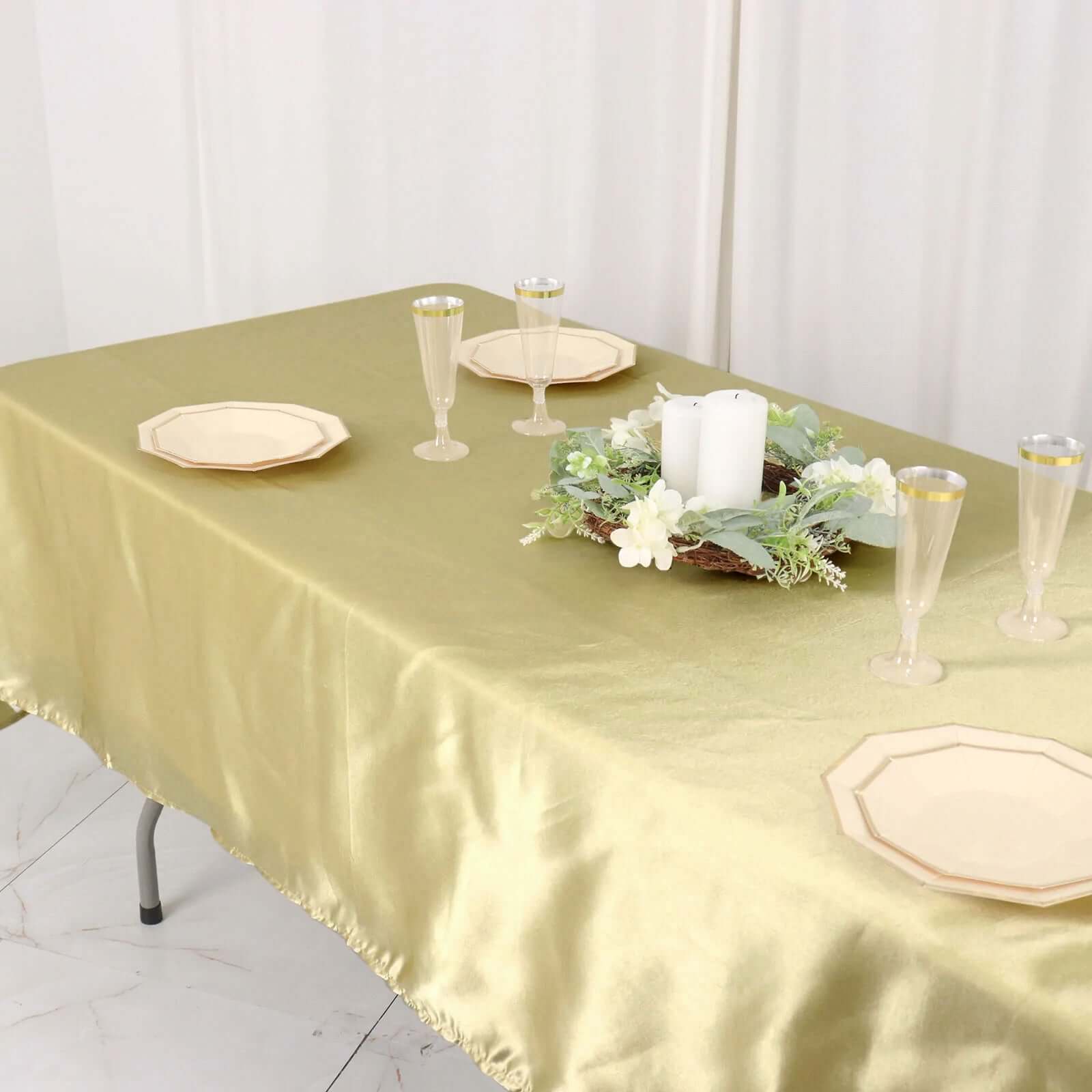Satin Rectangular 60"x102" Tablecloth Champagne - Smooth and Lustrous Table Cover