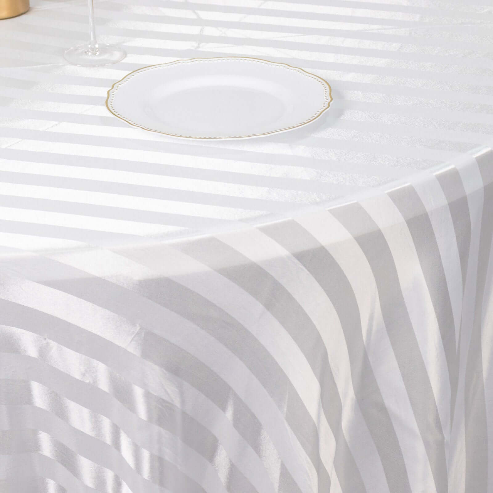 Satin Striped 120" Round Tablecloth White - Silky Smooth Seamless Wedding Decor