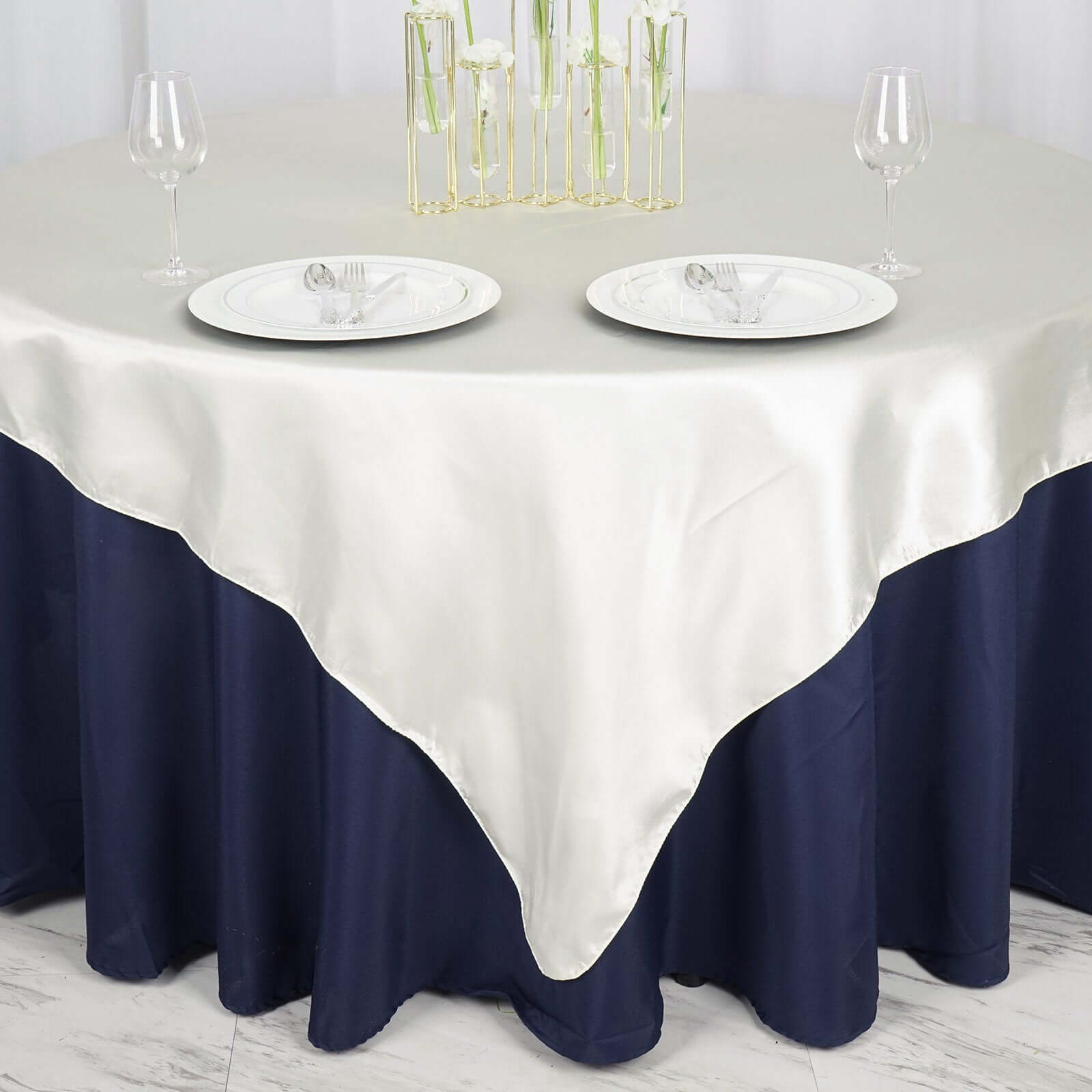 Satin 72"x72" Table Overlay Square Tablecloth Ivory - Smooth Finish Table Cover