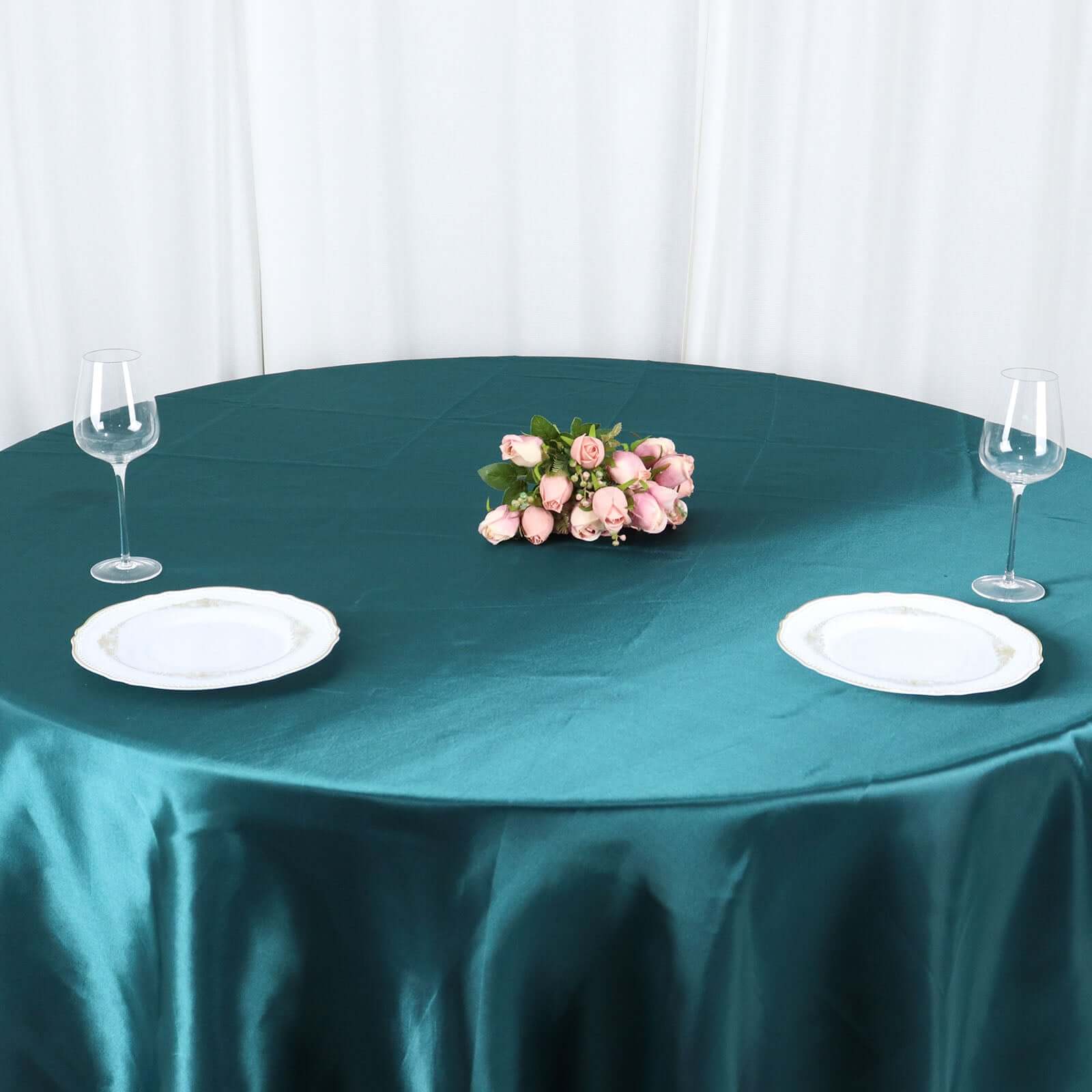 Satin 108" Round Tablecloth Peacock Teal - Smooth and Lustrous Table Cover