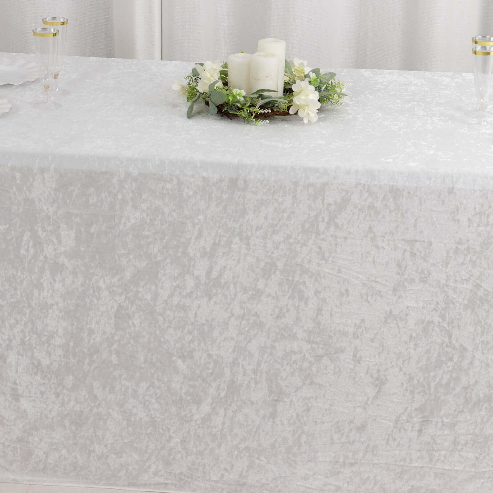 Premium Crushed Velvet 90"x132" Rectangle Tablecloth White - Reusable Soft & Graceful Seamless Table Cover