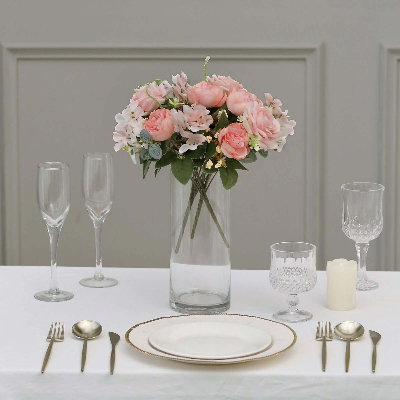 2 Pack Artificial Rose & Peony Floral Arrangements – 12" Blush Silk Bouquets for Weddings & Home Décor