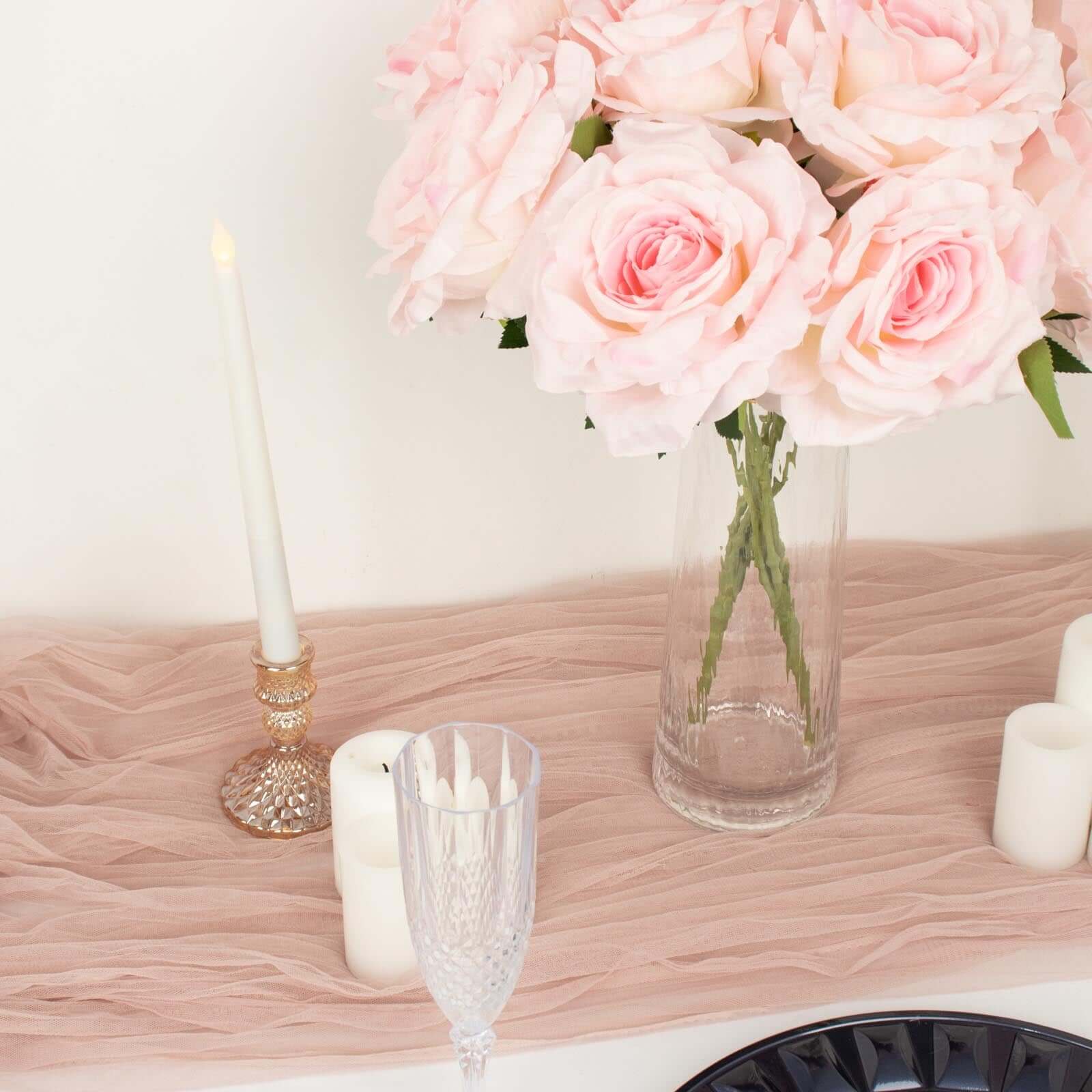 2 Bushes 17" Blush Premium Silk Jumbo Rose Flower Bouquet, High Quality Artificial Wedding Floral Arrangements