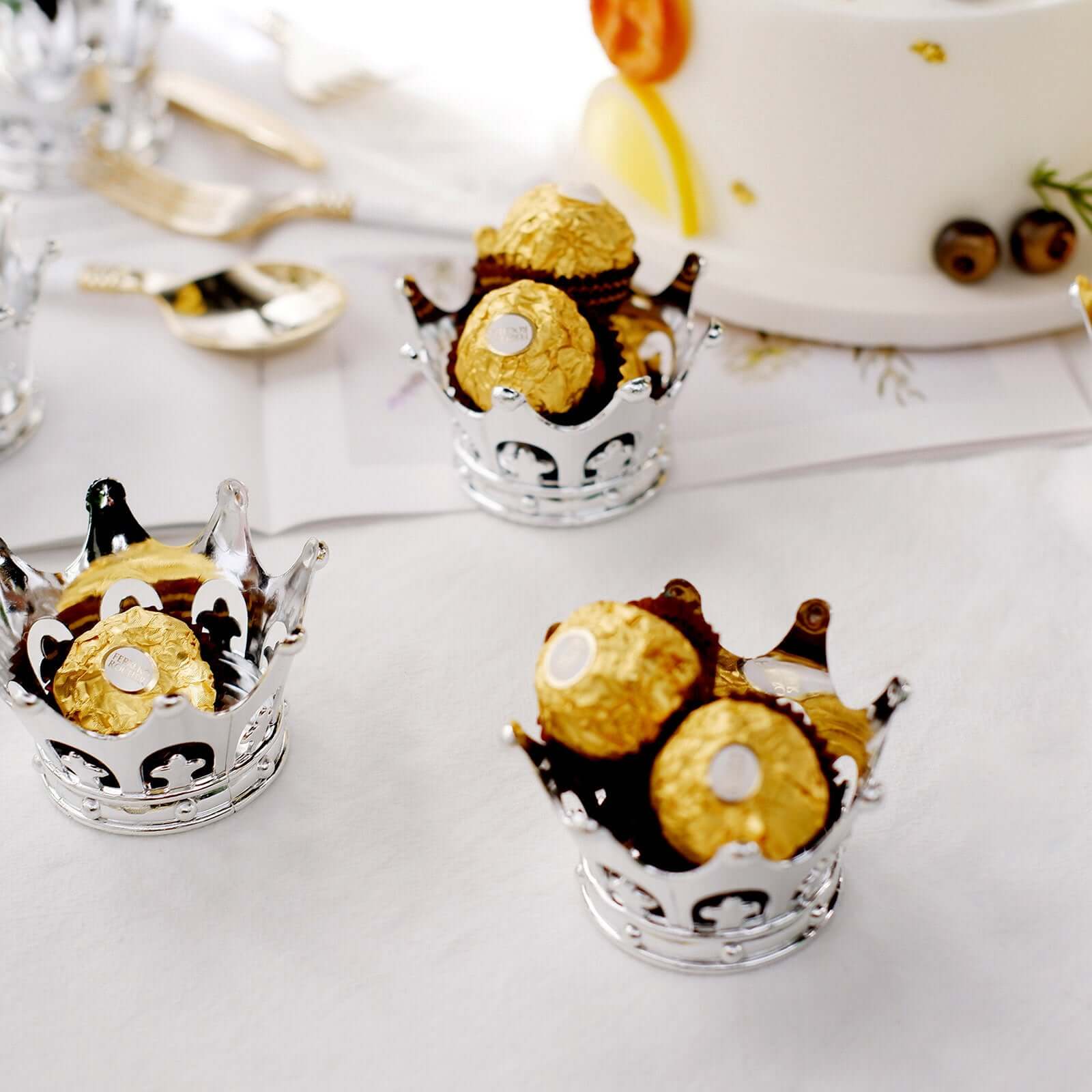 12-Pack Fillable Mini Crown Candy Container Silver - Regal Baby Shower Candy Treat Favor Containers 3"