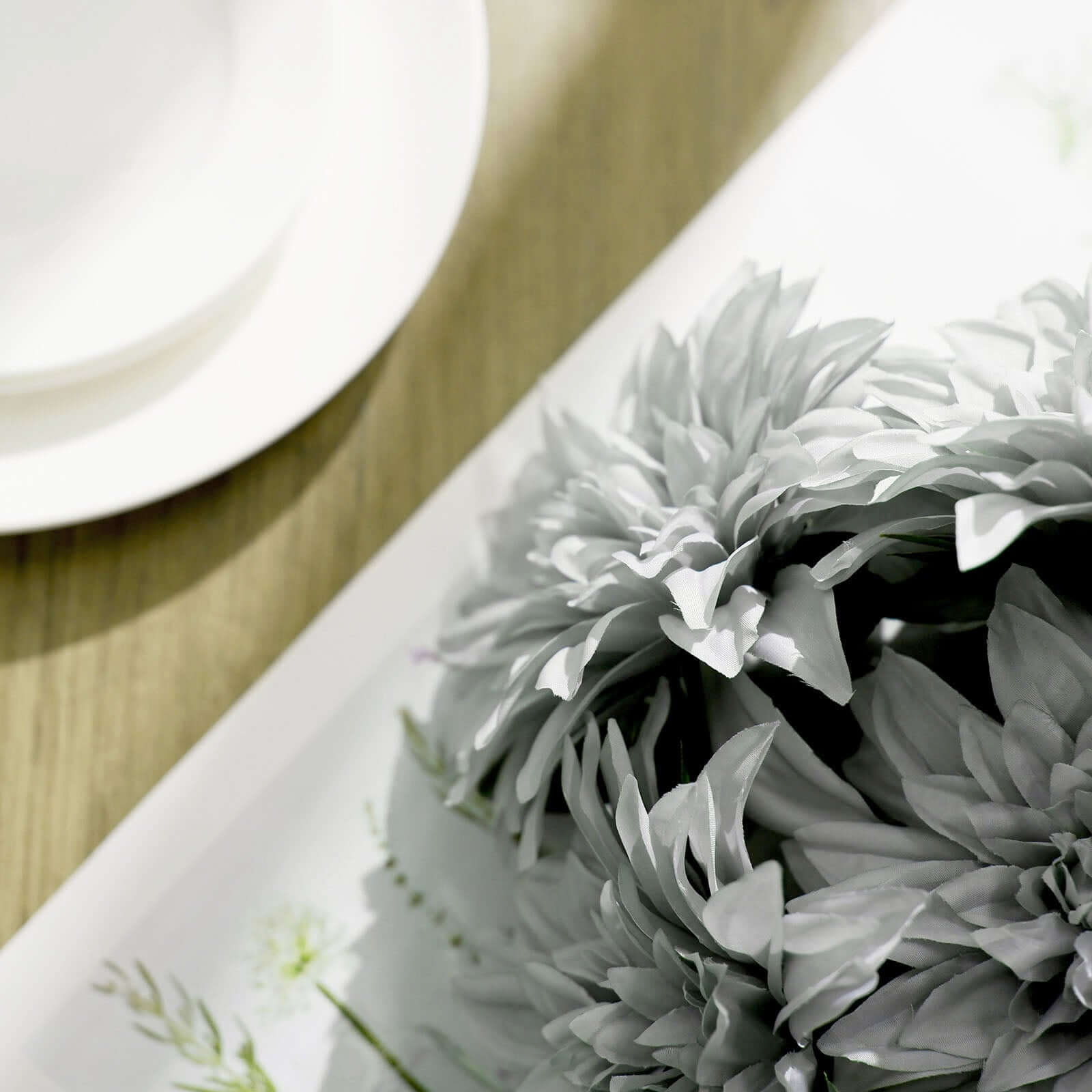 2 Bouquets 20" Silver Artificial Silk Dahlia Flower Spray Bushes