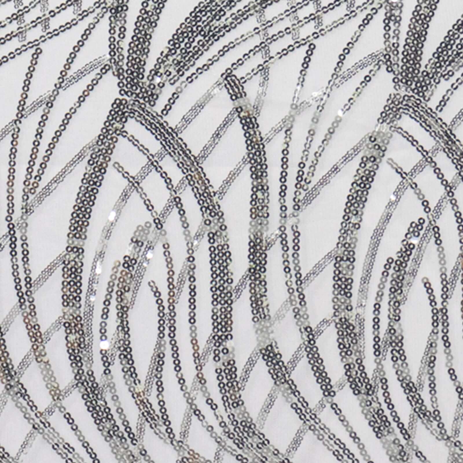 Mesh 90"x156" Rectangle Tablecloth Silver - Wave Sequin Embroidered Table Cover