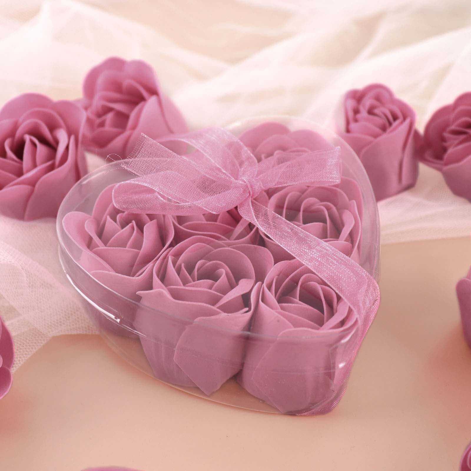 4 Pack 24 Pcs Dusty Rose Scented Rose Soap Heart Shaped Party Favors With Gift Boxes And Ribbon